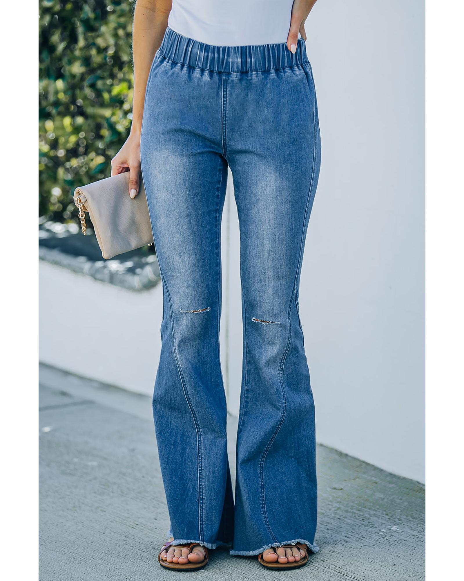 Azura Exchange Distressed Bell Bottom Denim Pants - M 4