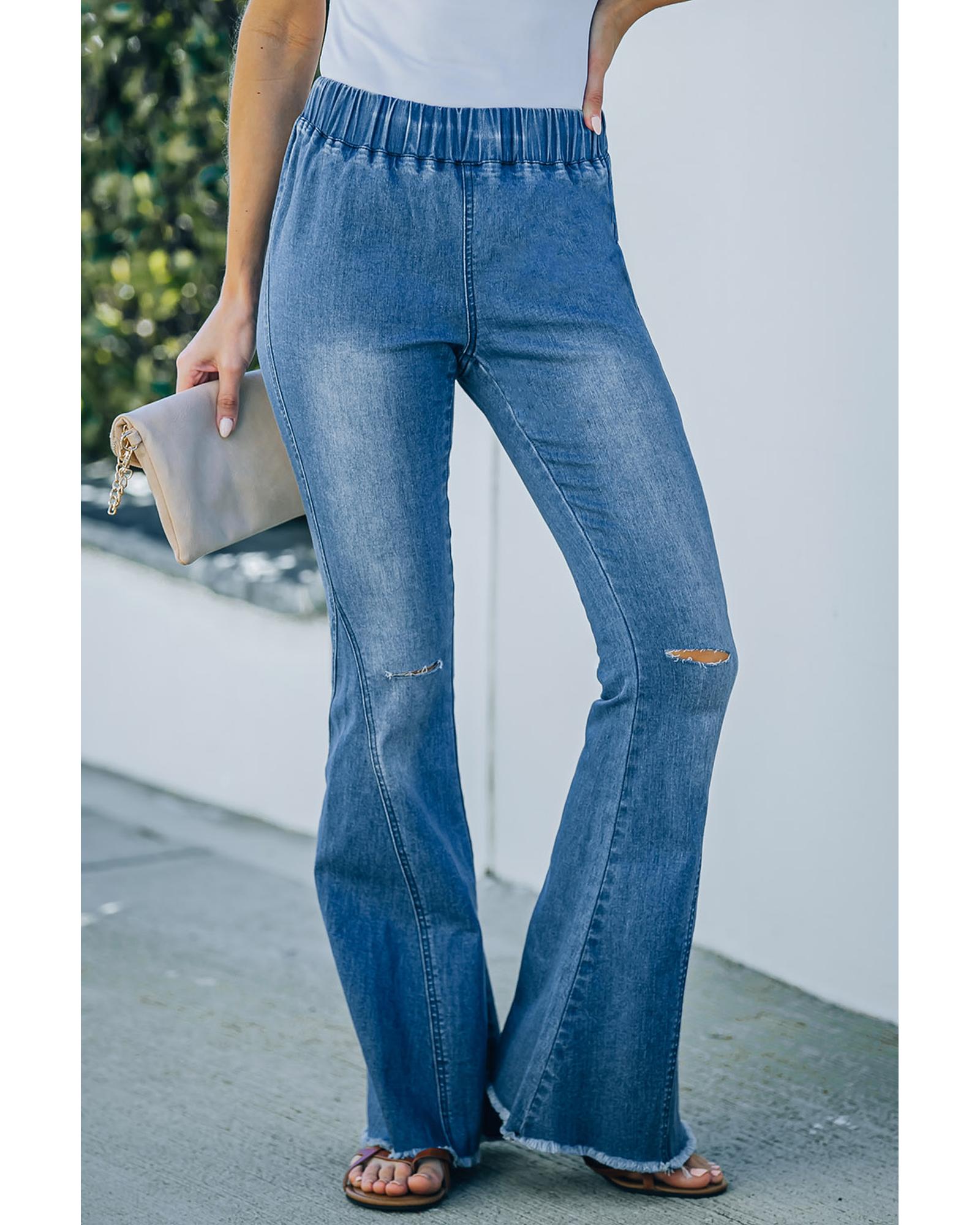 Azura Exchange Distressed Bell Bottom Denim Pants - M 8