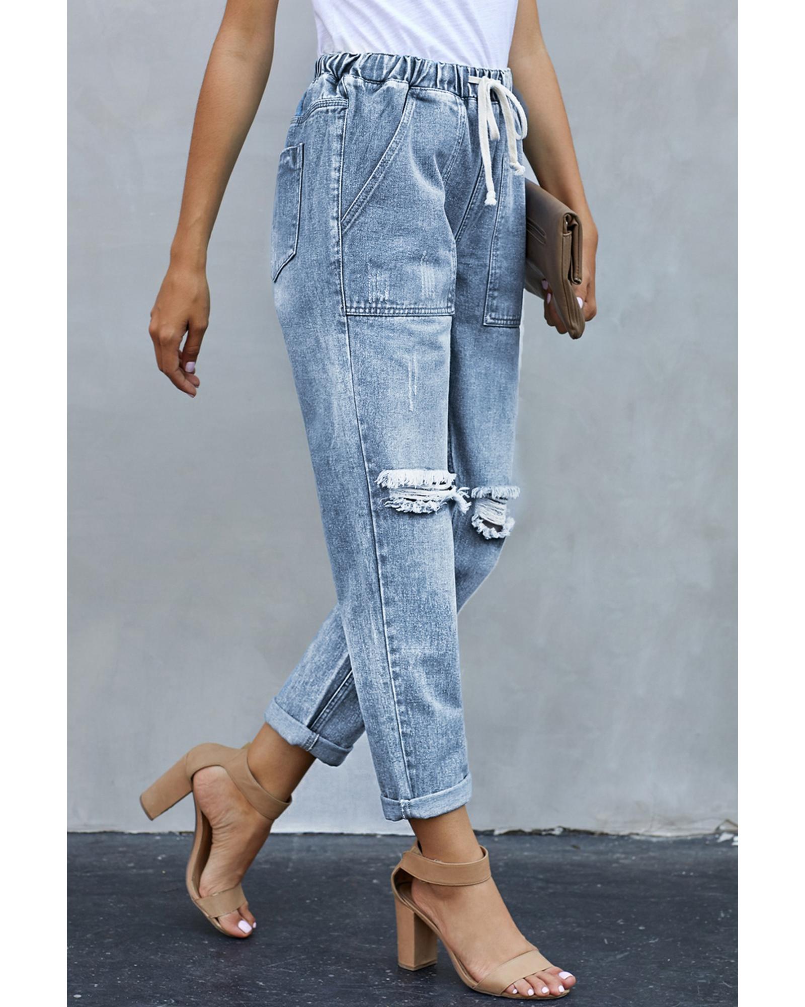 Azura Exchange Distressed Pocketed Denim Jogger - 2XL 3