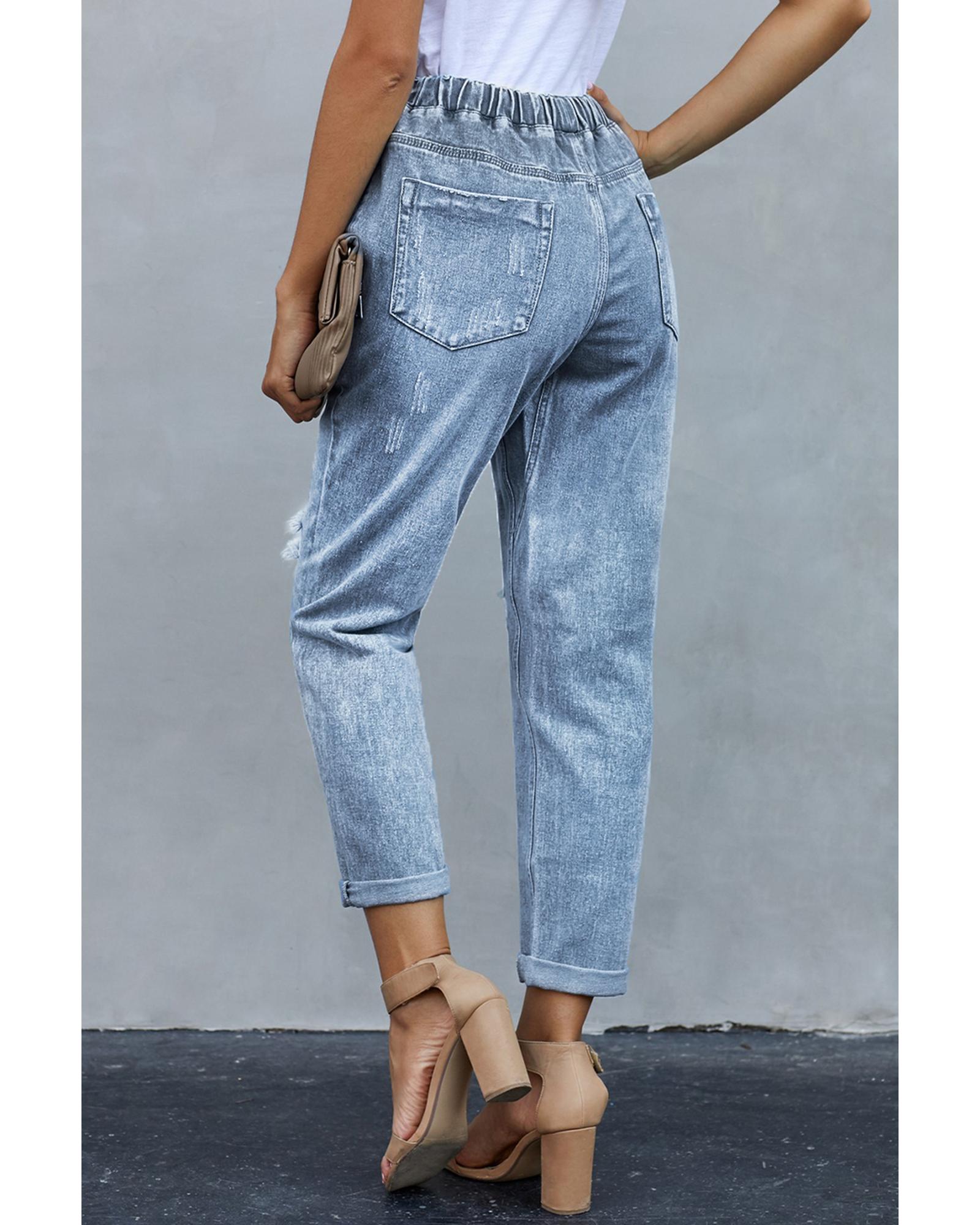 Azura Exchange Distressed Pocketed Denim Jogger - 2XL 4