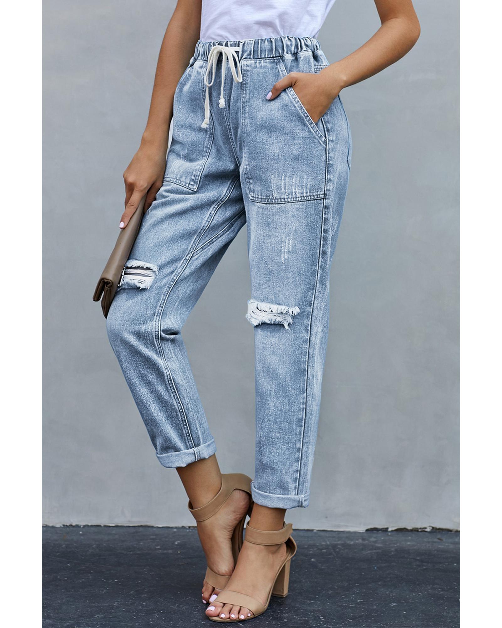 Azura Exchange Distressed Pocketed Denim Jogger - 2XL 5