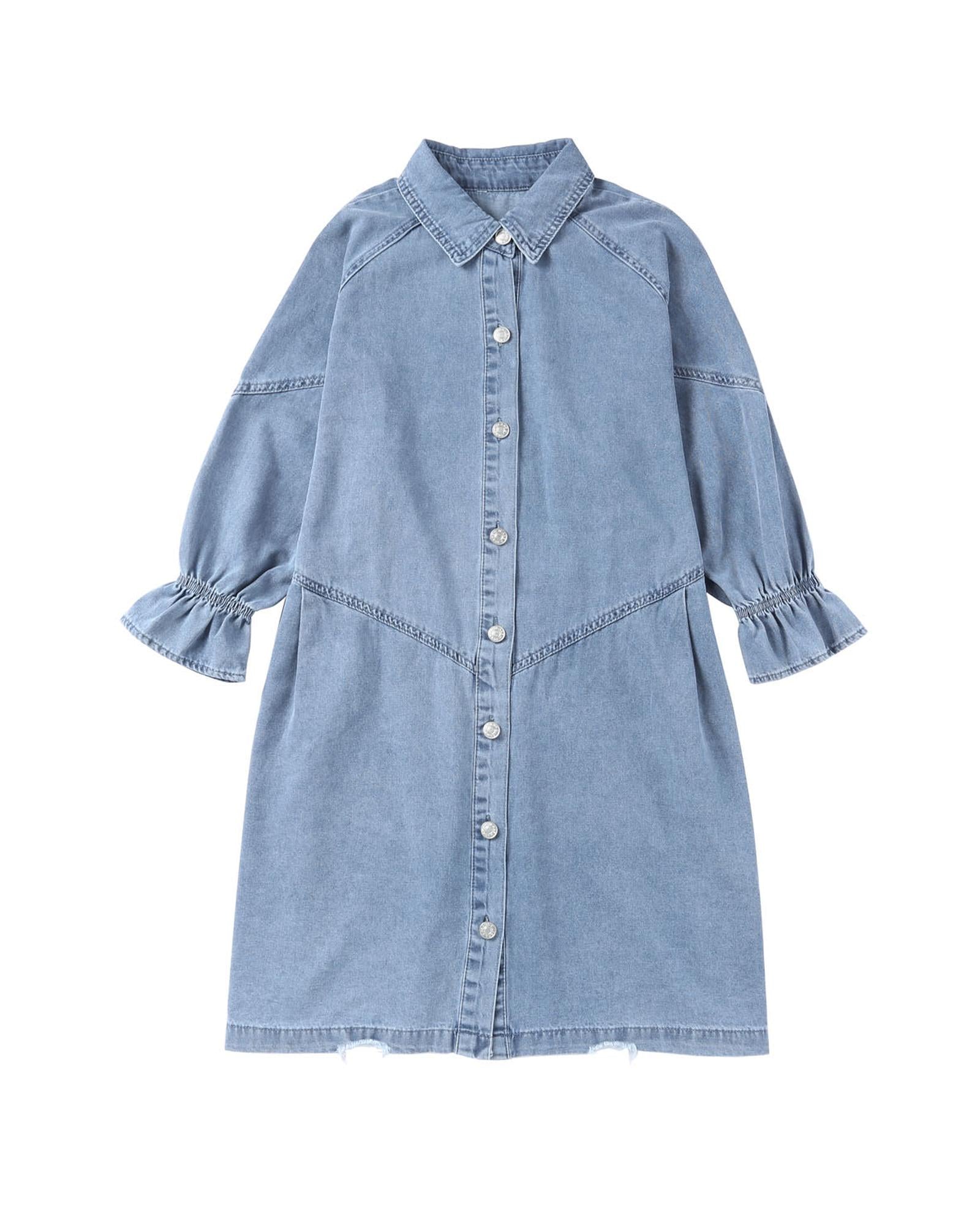 Azura Exchange Sky Blue Buttoned Long Sleeve Denim Mini Dress - M 3
