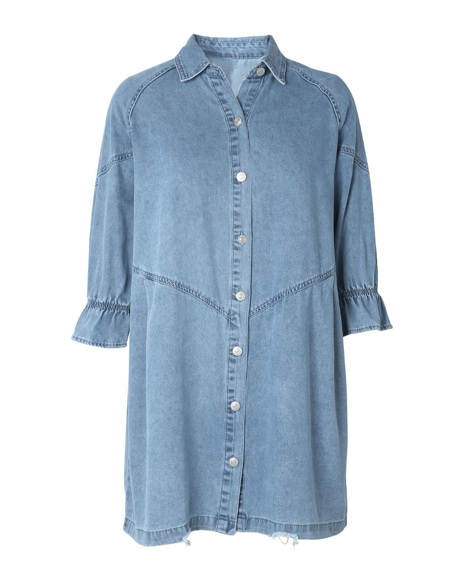 Azura Exchange Sky Blue Buttoned Long Sleeve Denim Mini Dress - M 5
