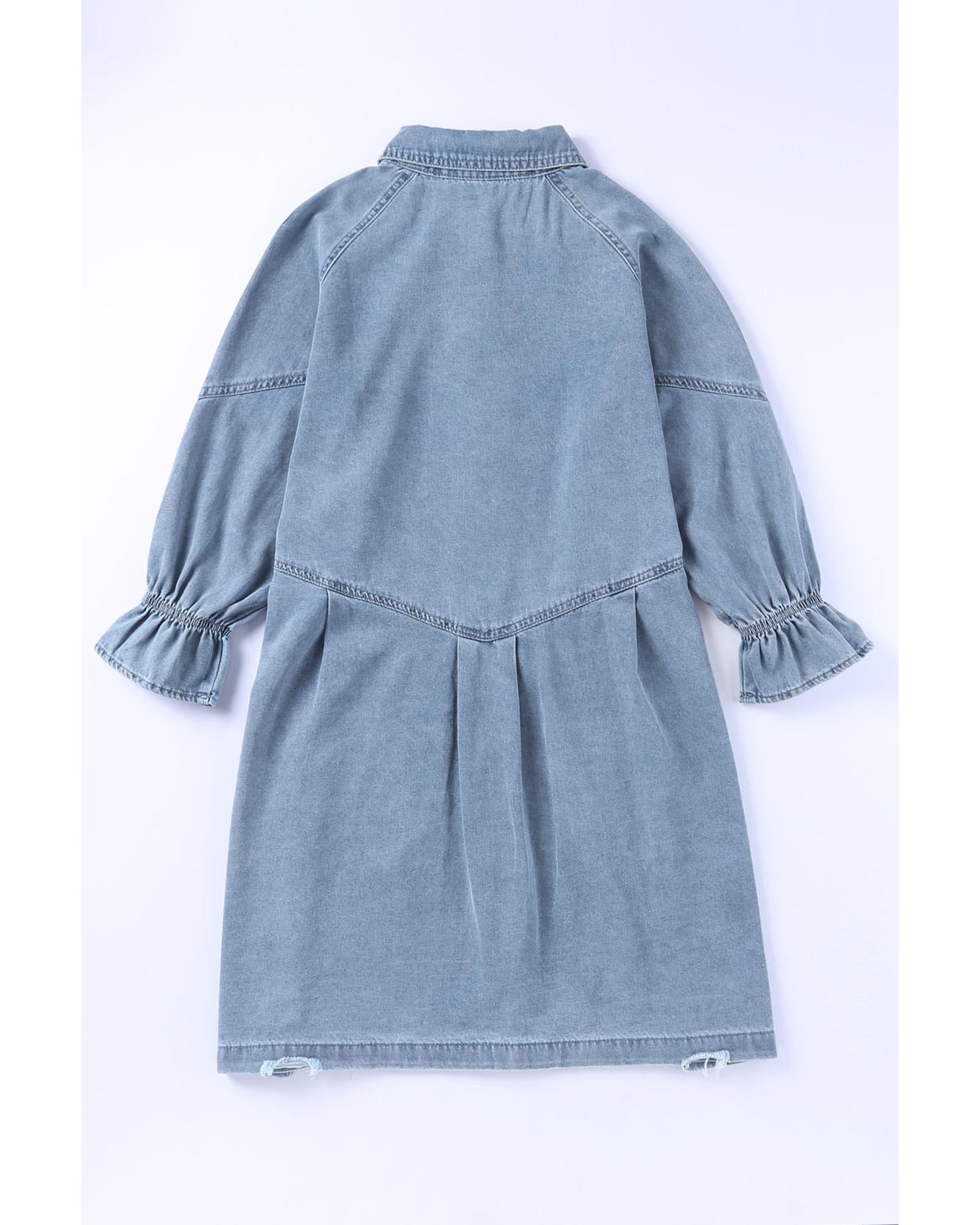 Azura Exchange Sky Blue Buttoned Long Sleeve Denim Mini Dress - M 7