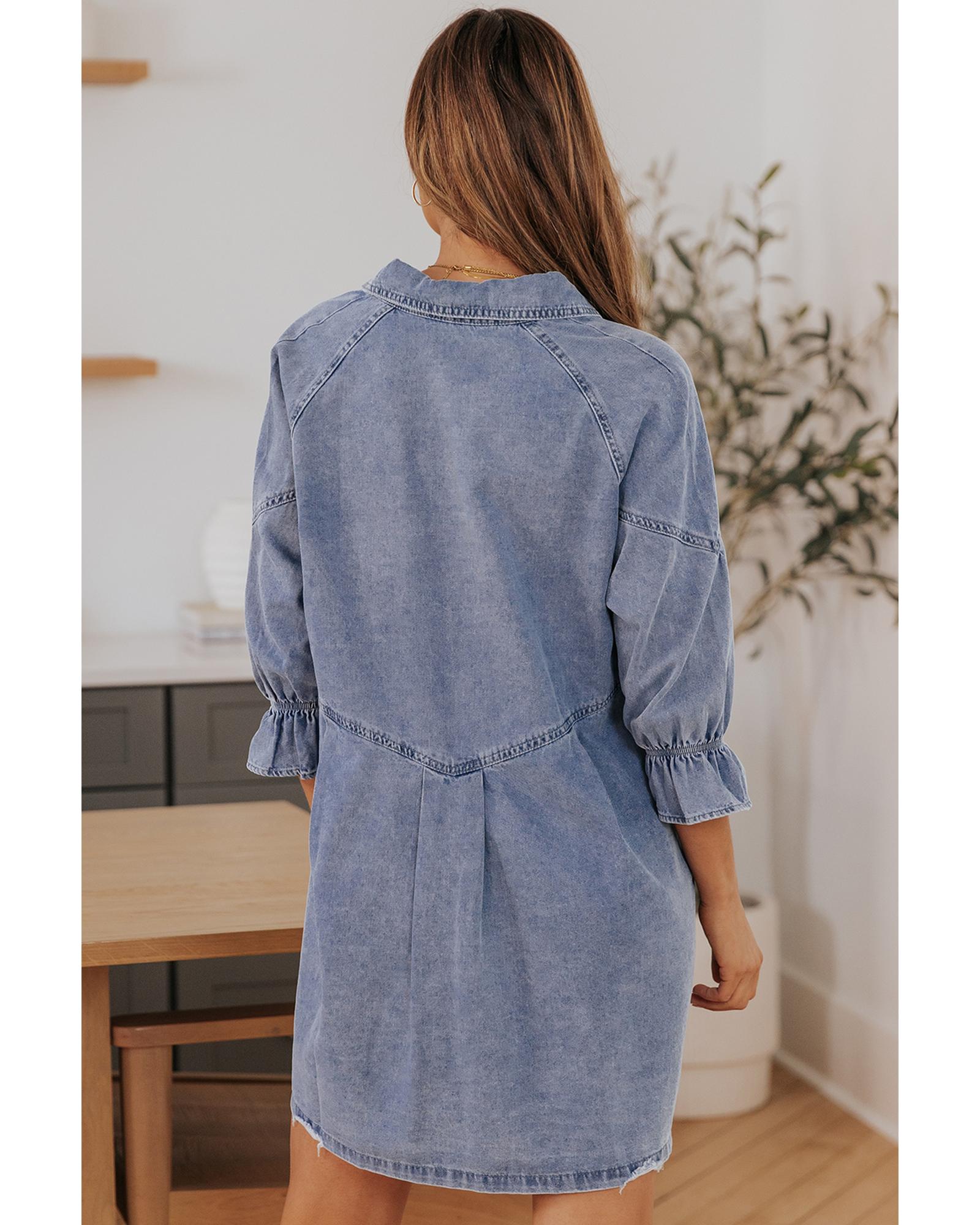 Azura Exchange Sky Blue Buttoned Long Sleeve Denim Mini Dress - M 8