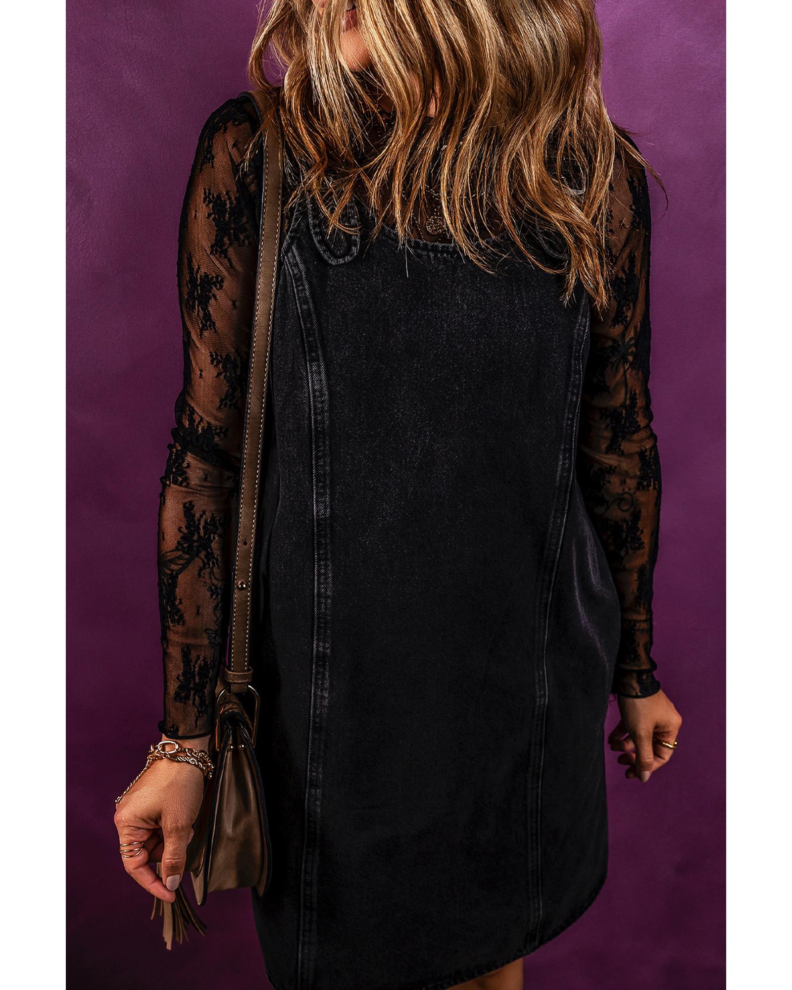 Black Sleeveless Shift Denim Dress - L