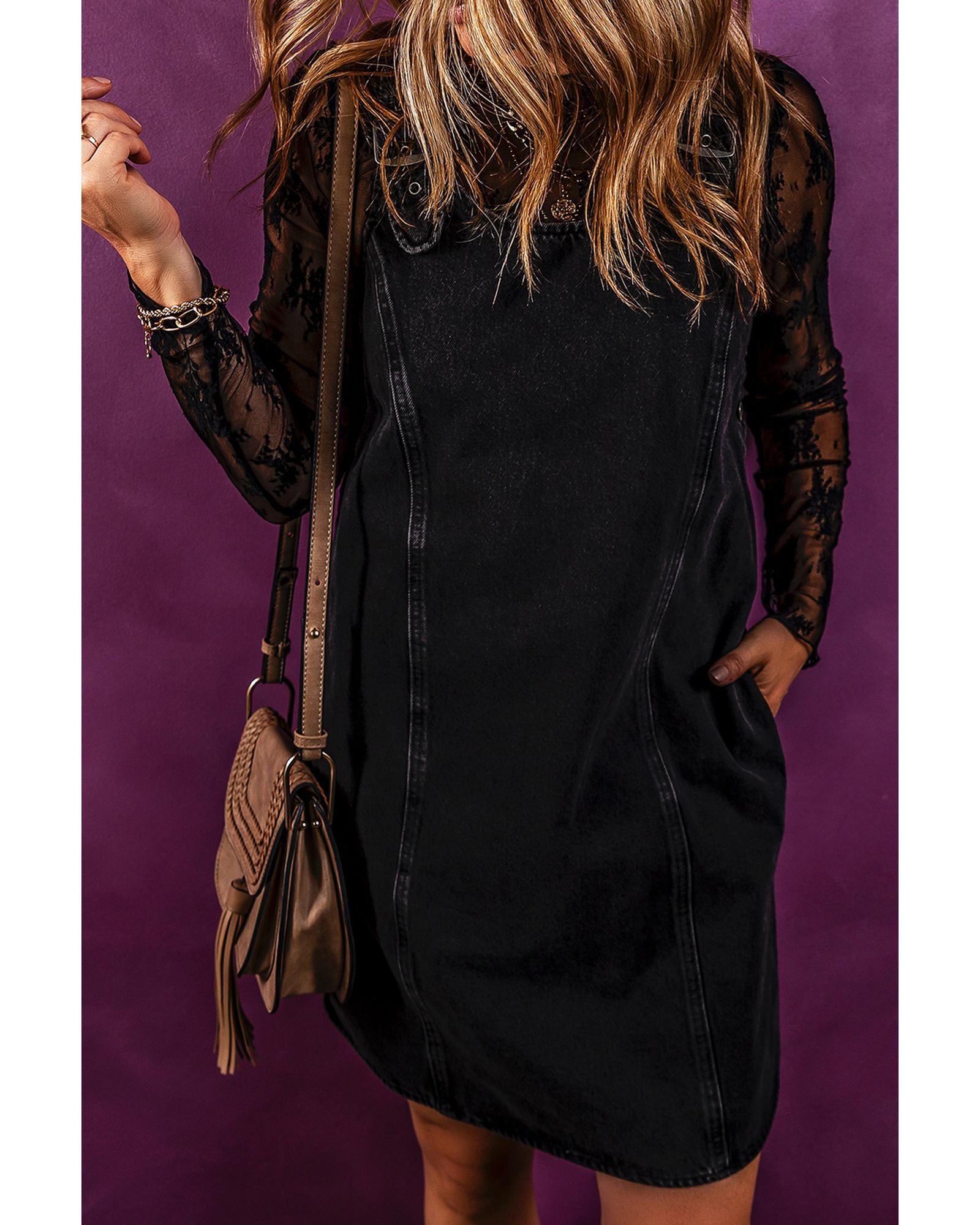 Black Sleeveless Shift Denim Dress - L 3