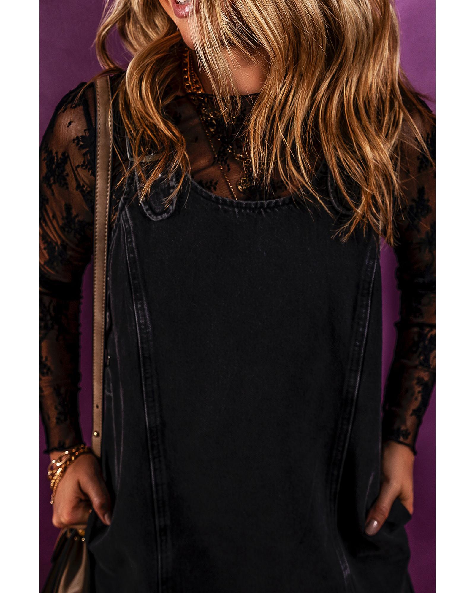 Black Sleeveless Shift Denim Dress - L 4