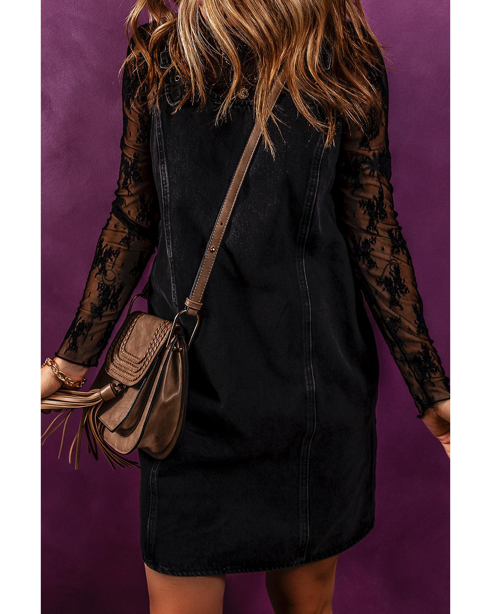 Black Sleeveless Shift Denim Dress - L 7