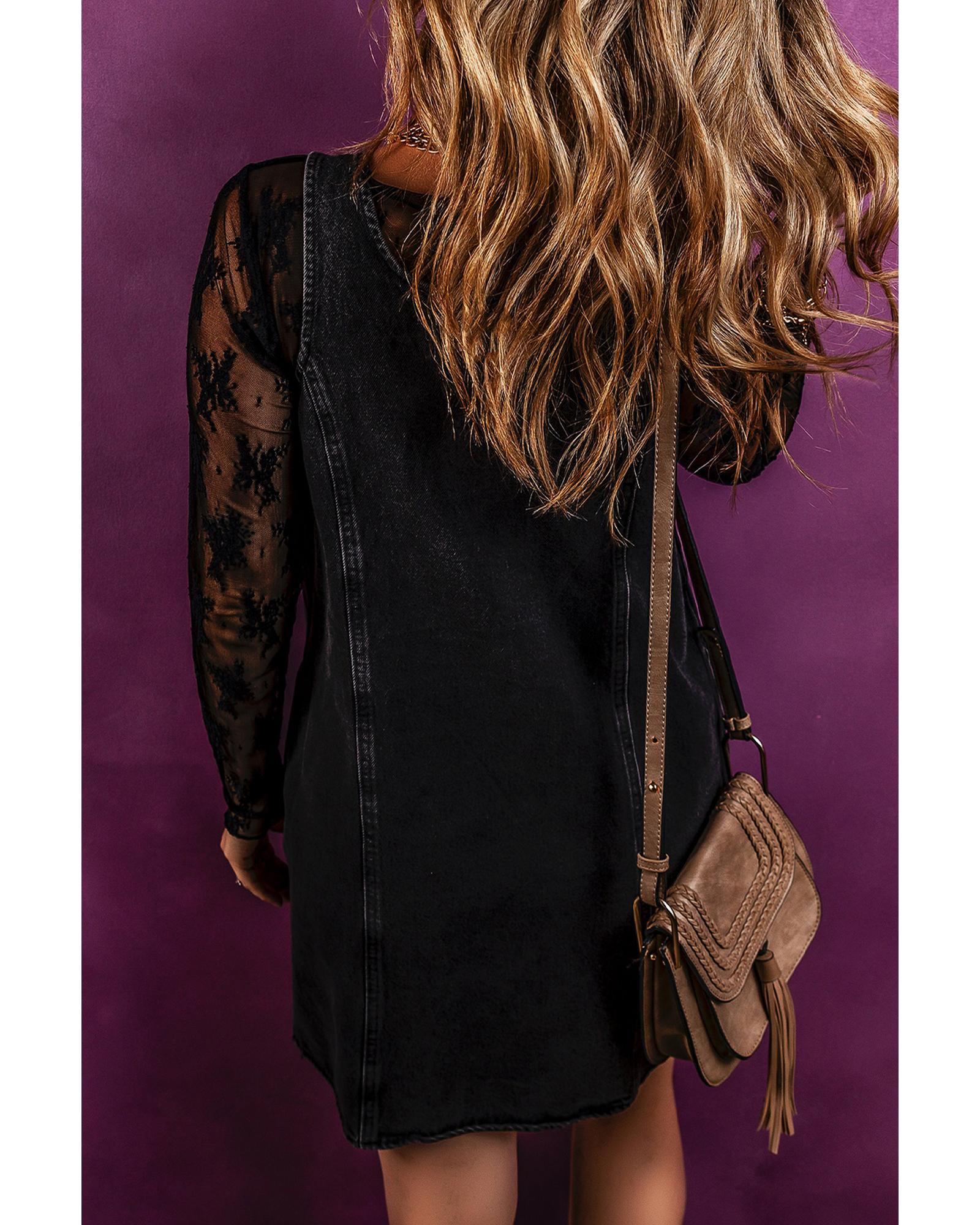 Black Sleeveless Shift Denim Dress - M