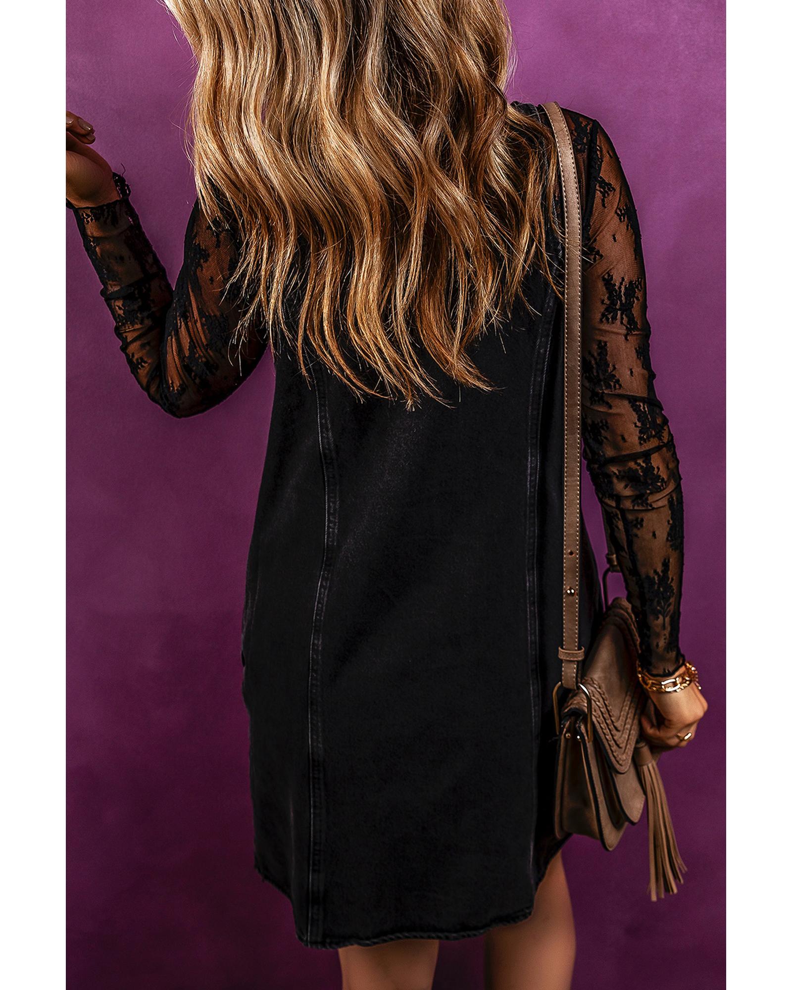 Black Sleeveless Shift Denim Dress - M 4
