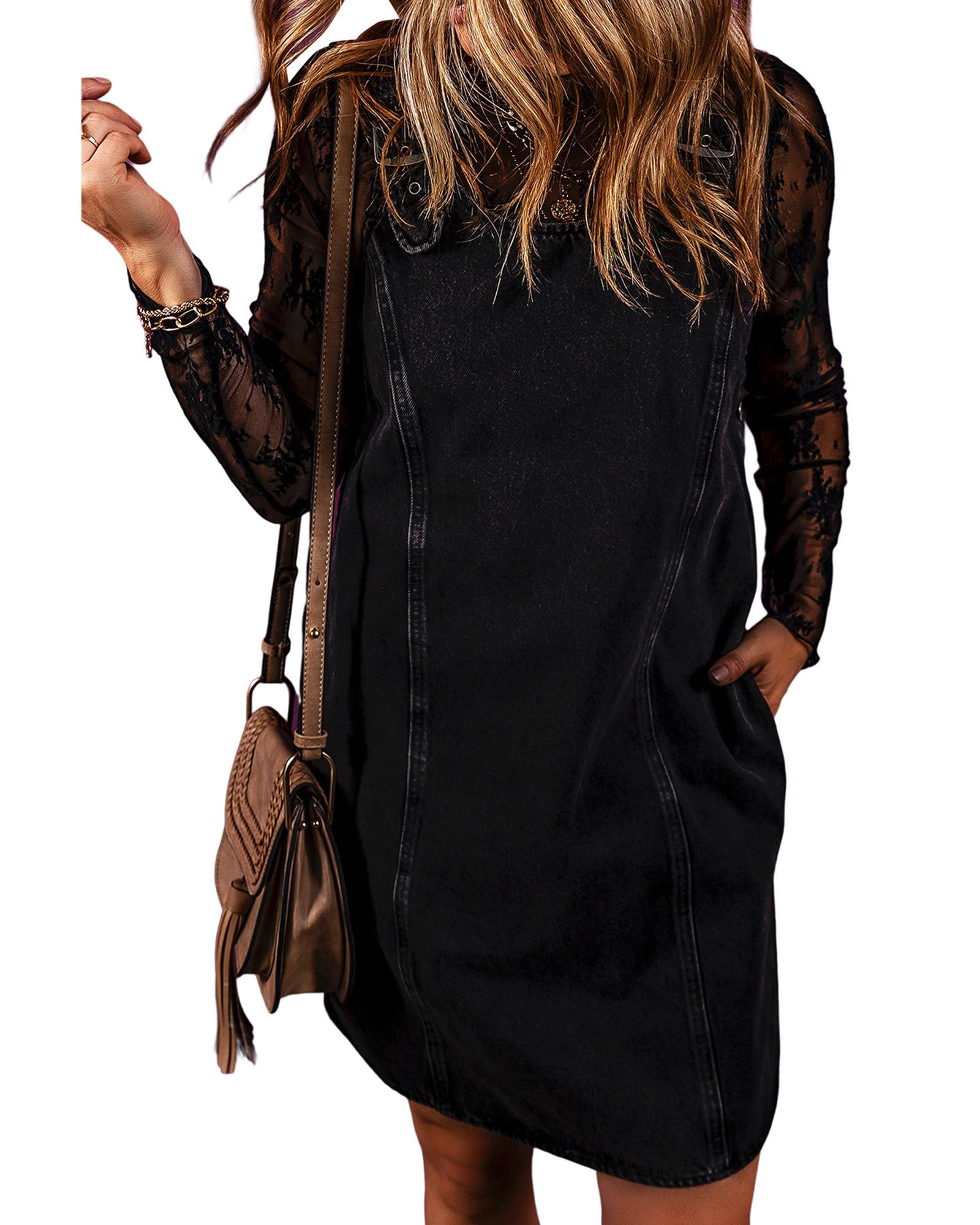Black Sleeveless Shift Denim Dress - M 7