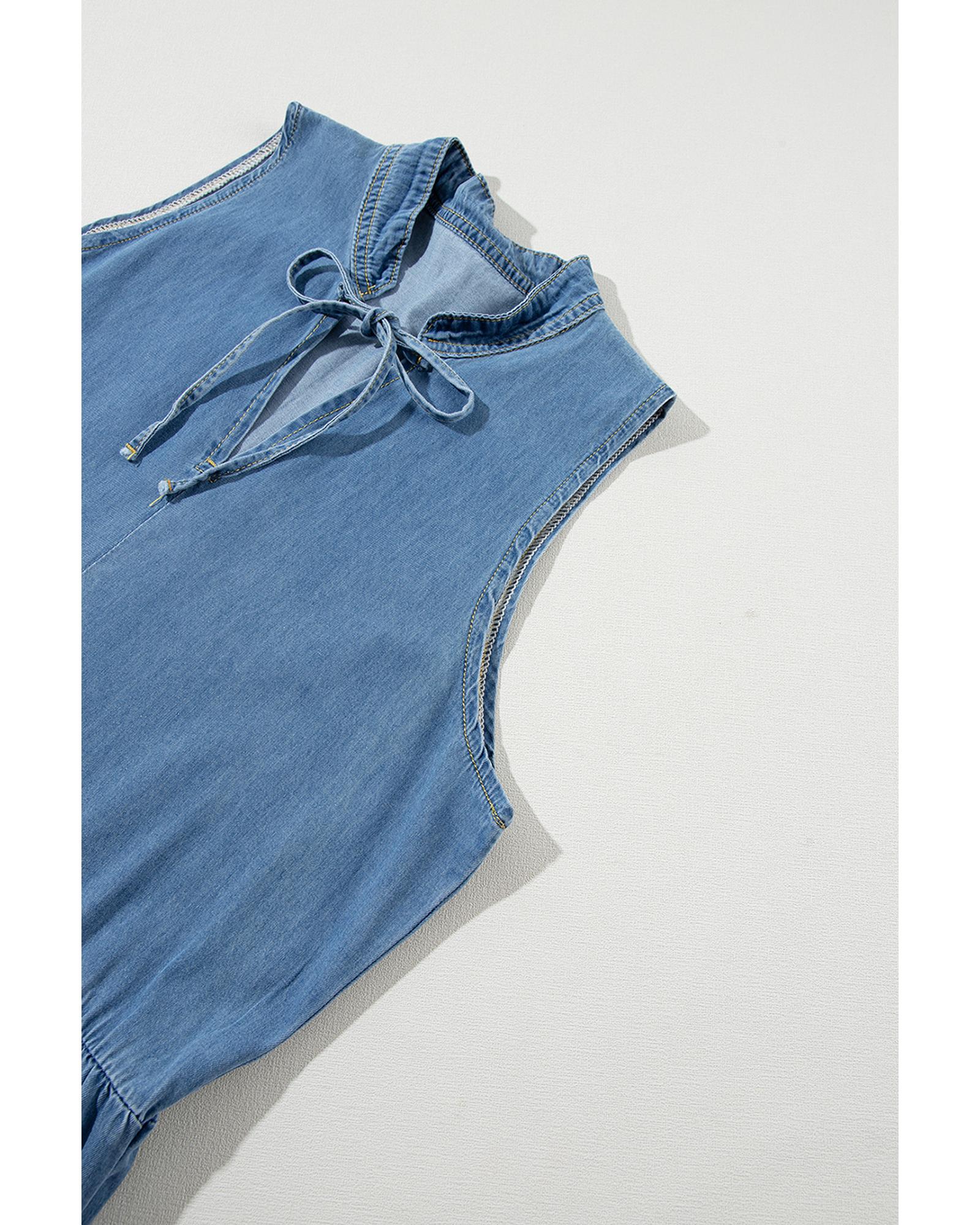 Blue Sleeveless Tiered Chambray Maxi Dress - S 8
