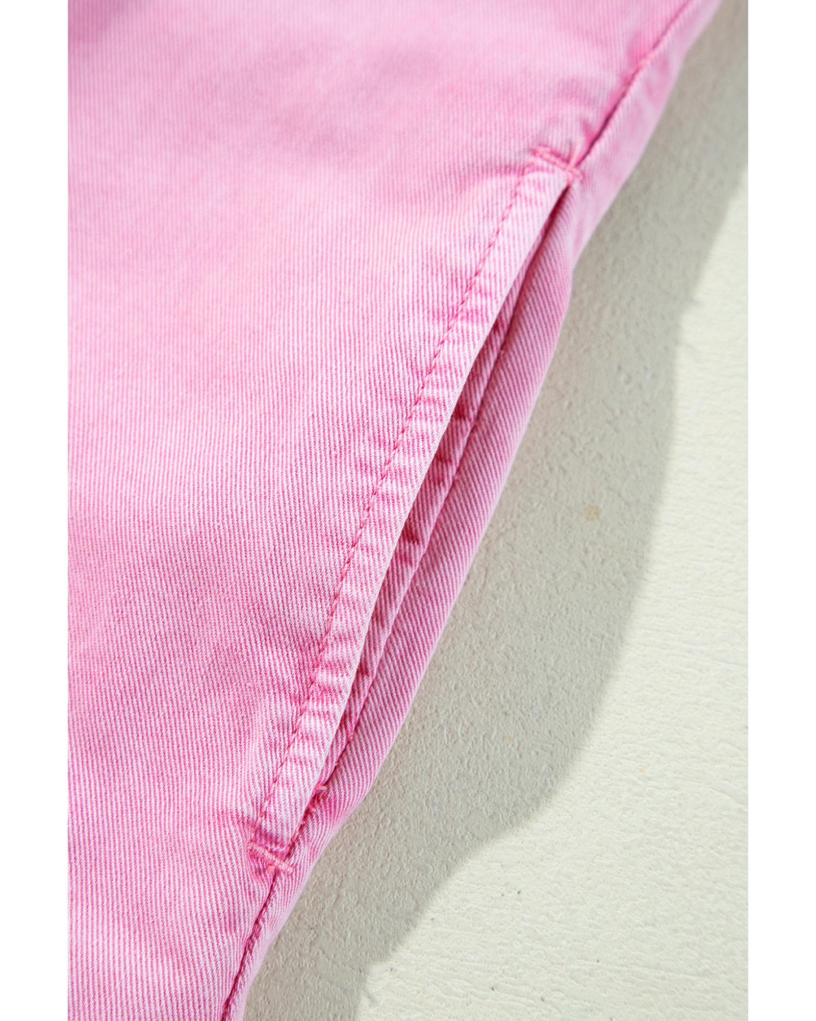 Pink Short Sleeve Double Chest Pocket Denim Shirt Dress - M 6