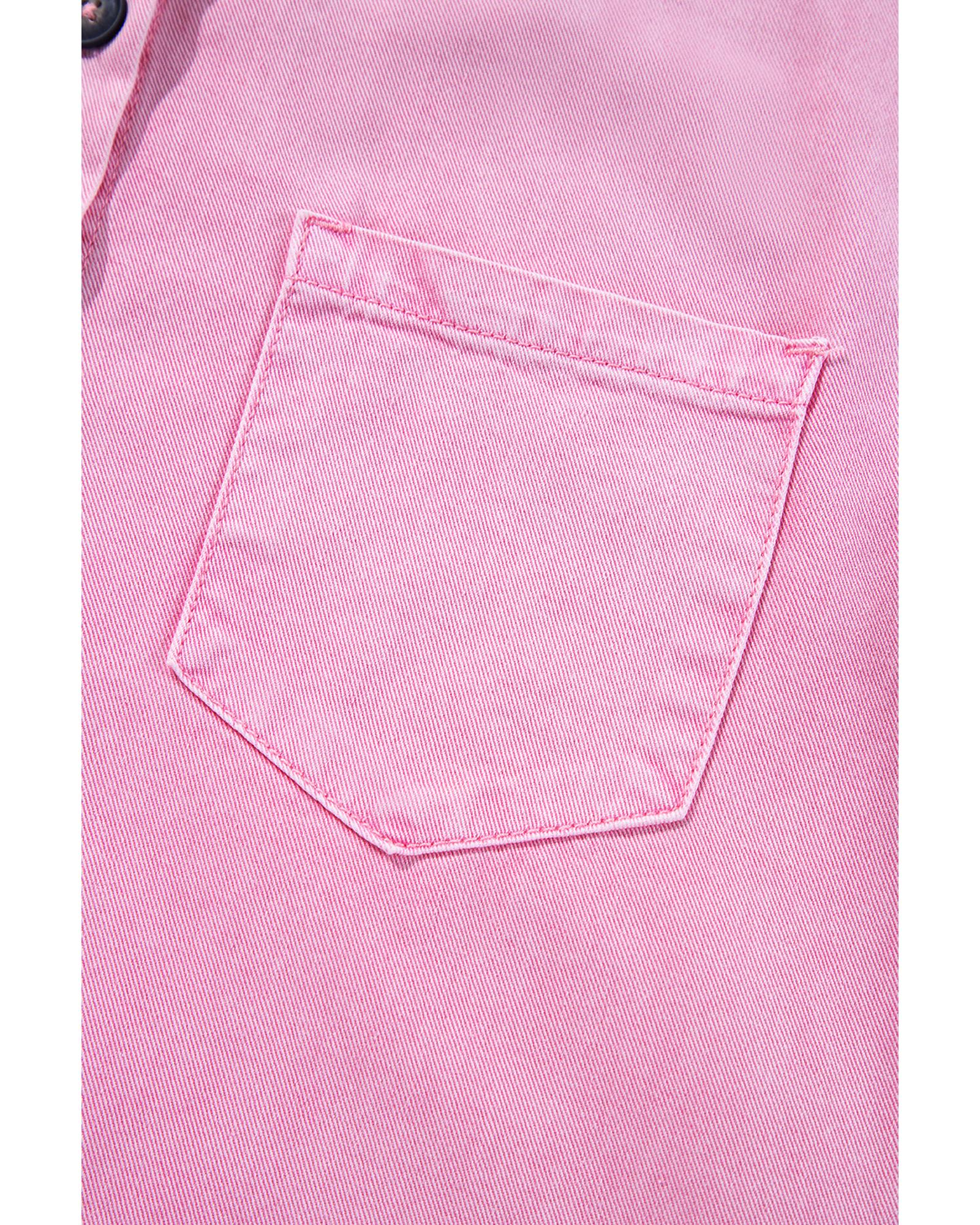 Pink Short Sleeve Double Chest Pocket Denim Shirt Dress - XL 4