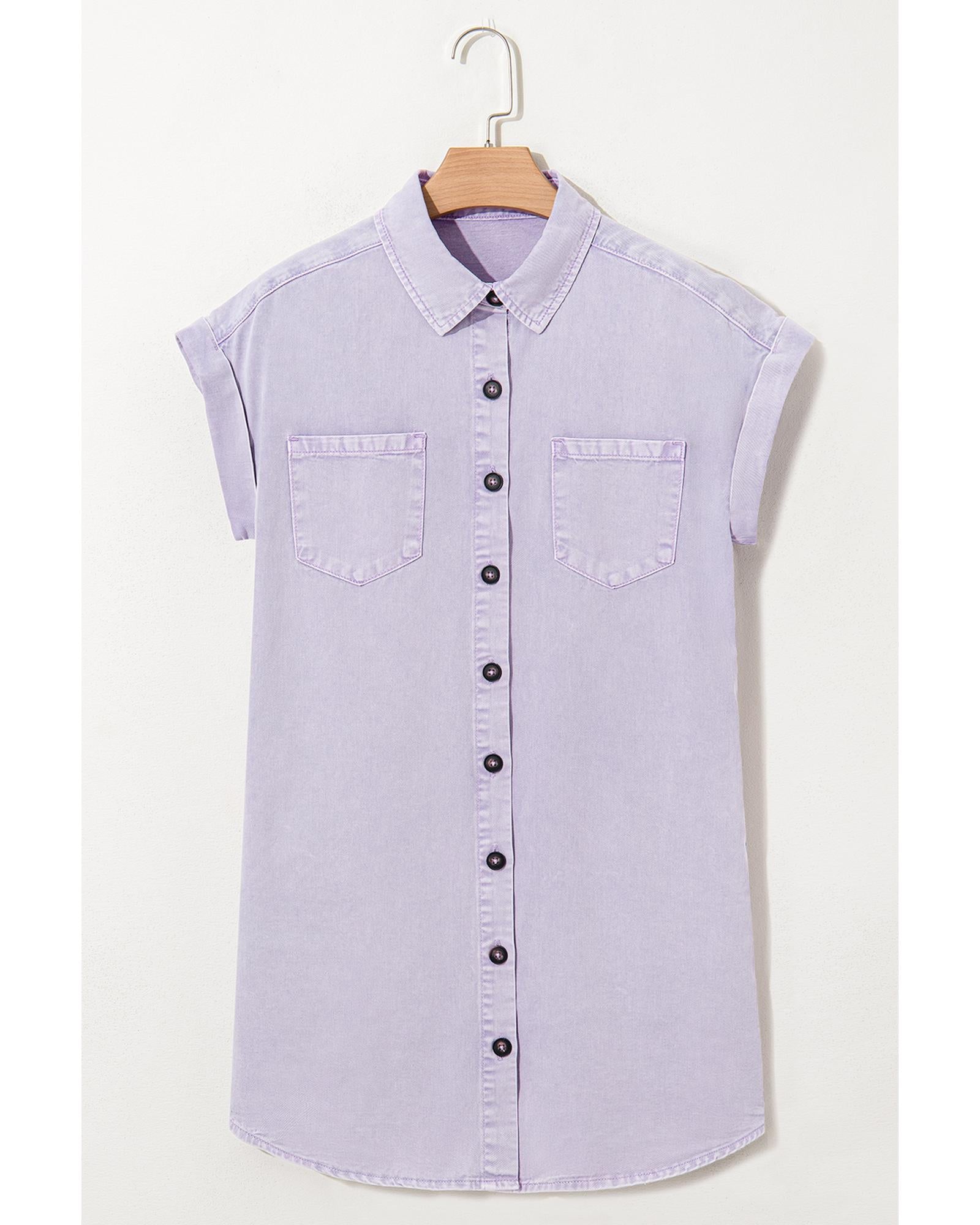 Orchid Petal Short Sleeve Double Chest Pocket Denim Shirt Dress - L 6