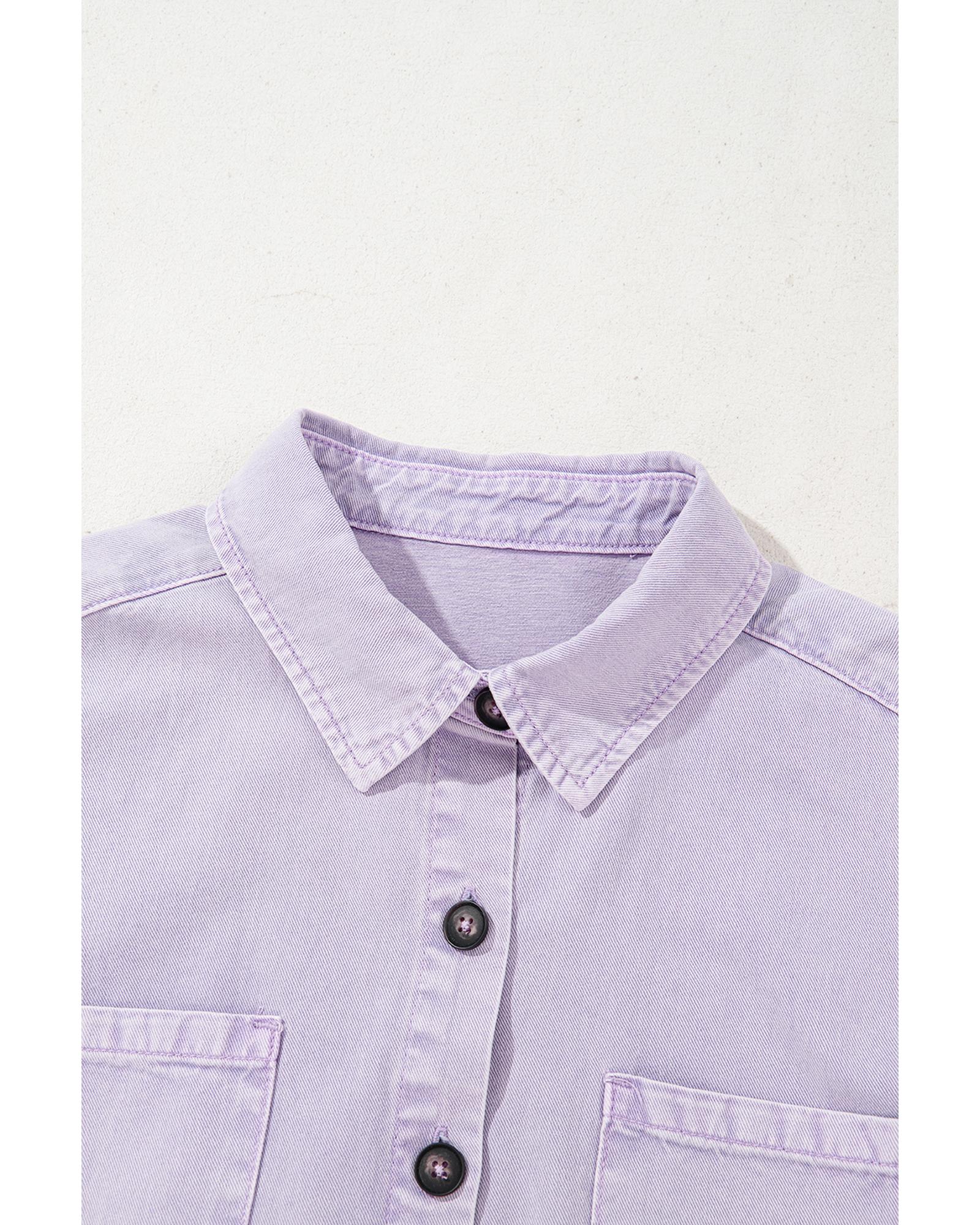 Orchid Petal Short Sleeve Double Chest Pocket Denim Shirt Dress - S 8