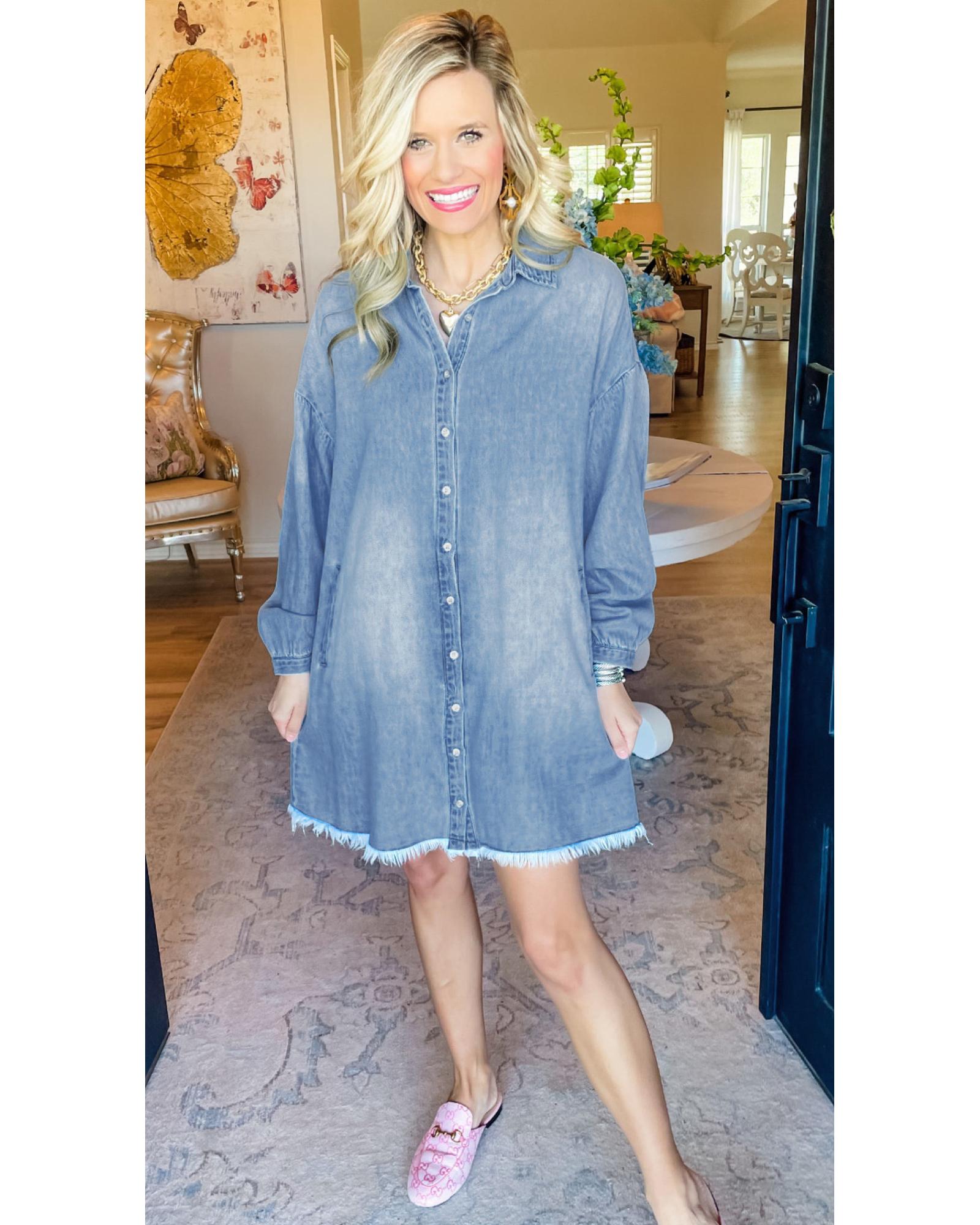 Beau Blue Risen Medium Washed Denim Shirt Dress - L 3