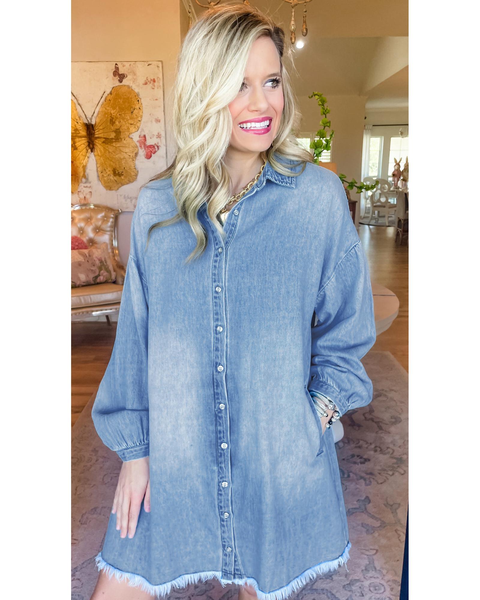 Beau Blue Risen Medium Washed Denim Shirt Dress - XL 4