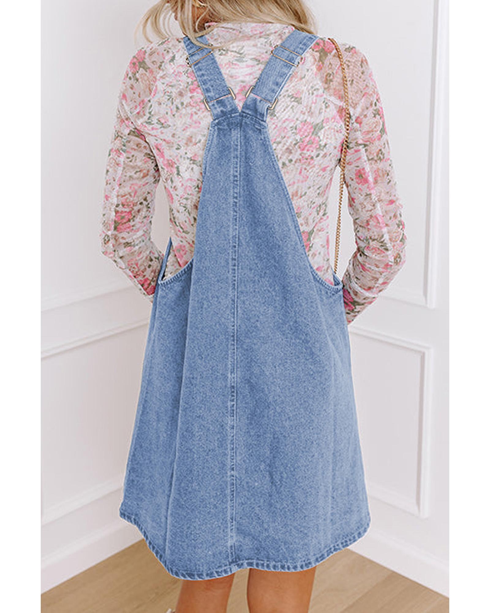 Beau Blue Wide Strap Button Front Pocketed Denim Mini Dress - XL 5