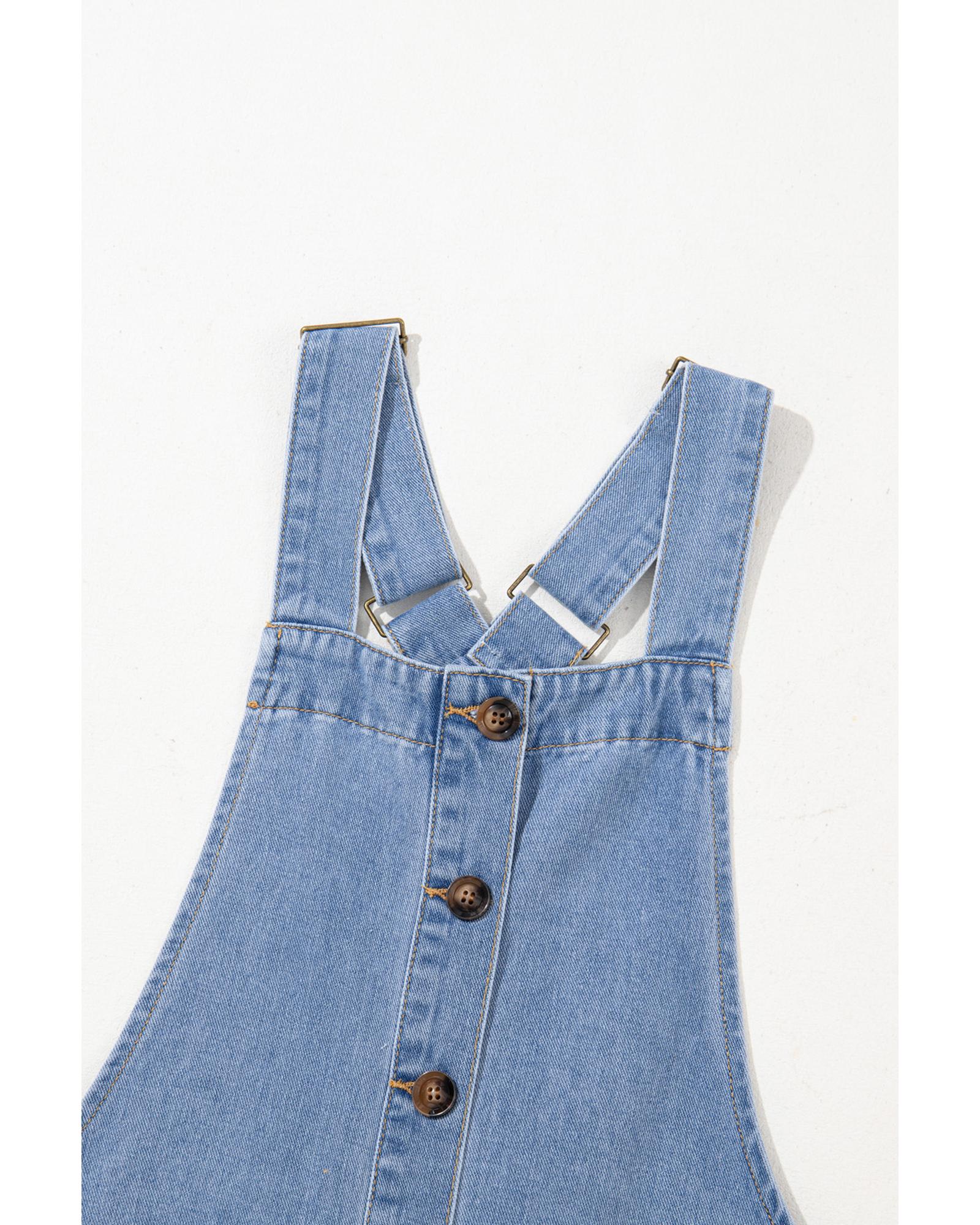 Beau Blue Wide Strap Button Front Pocketed Denim Mini Dress - XL 7