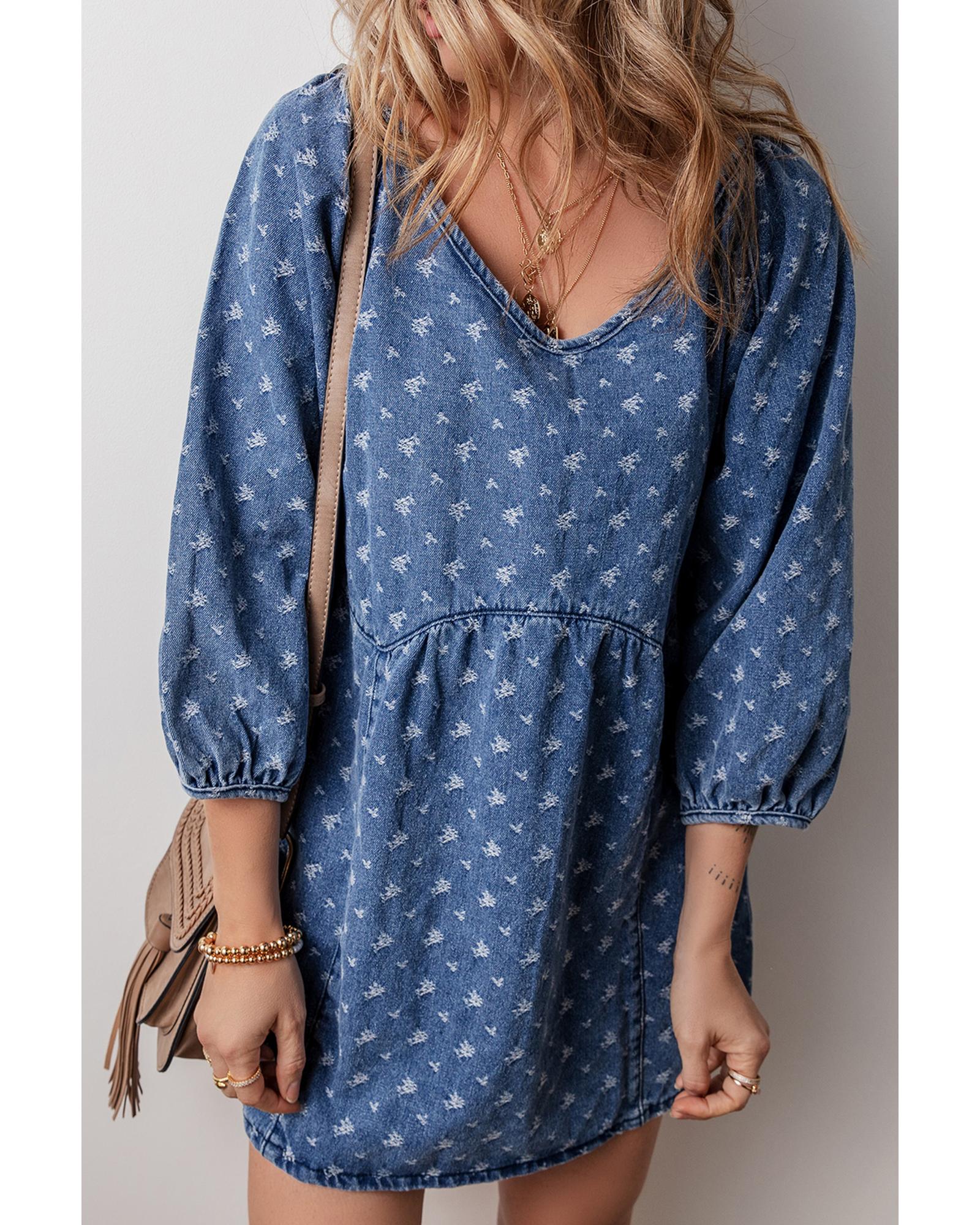 Ashleigh Blue Textured Open Back Loose Fit Denim Dress - M 3