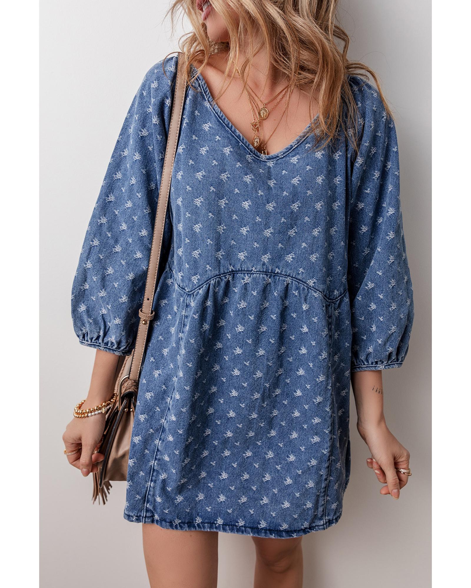 Ashleigh Blue Textured Open Back Loose Fit Denim Dress - M 4