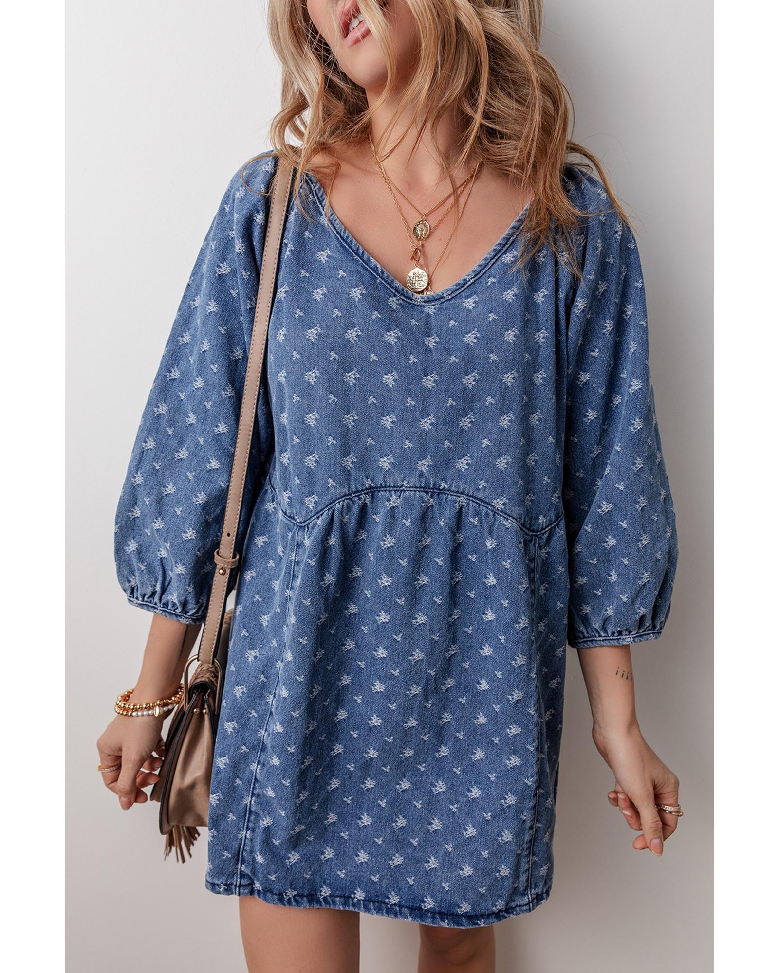 Ashleigh Blue Textured Open Back Loose Fit Denim Dress - M 5