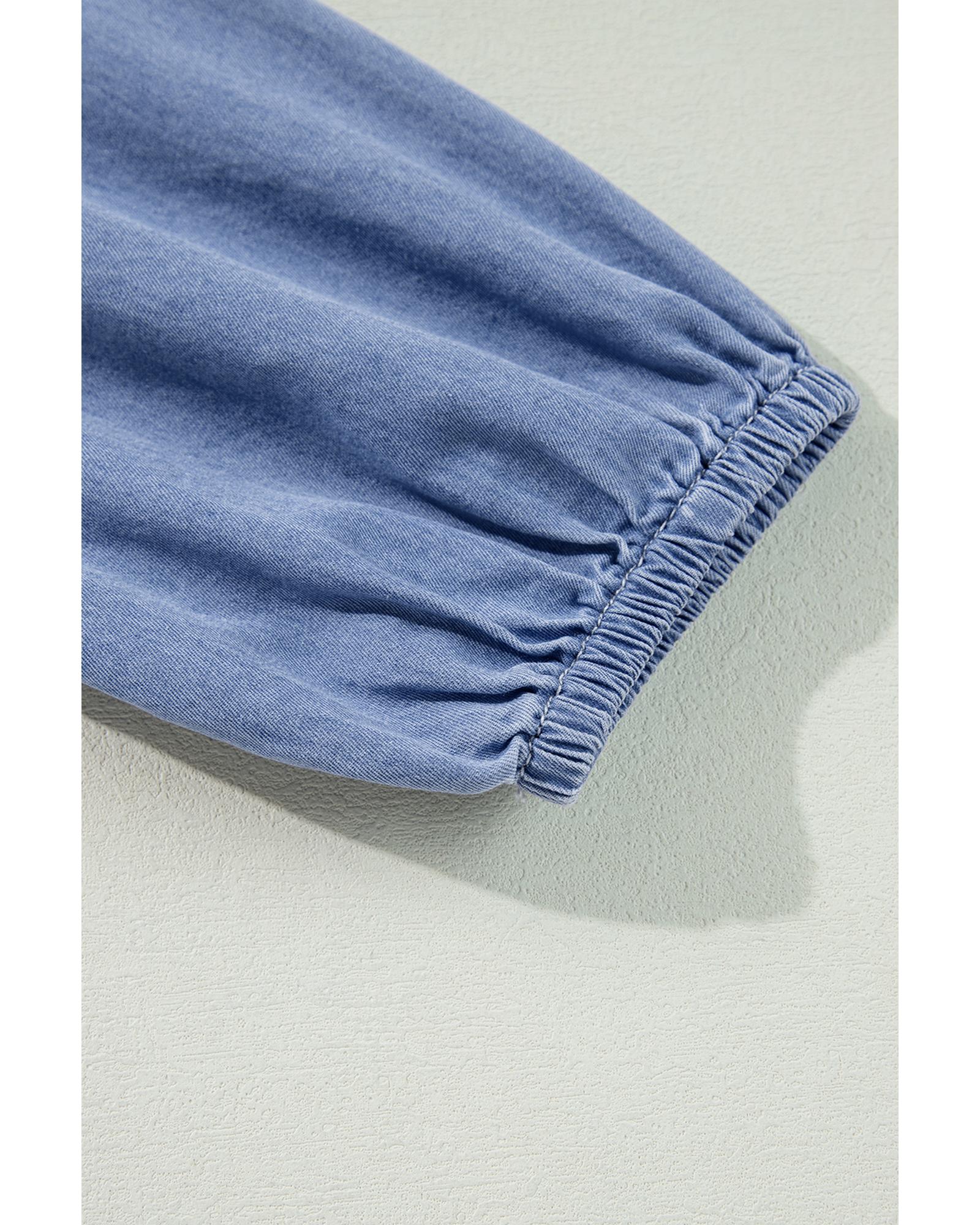 Myosotis Chambray Deep V Neck Bracelet Sleeve Maxi Dress - M 5