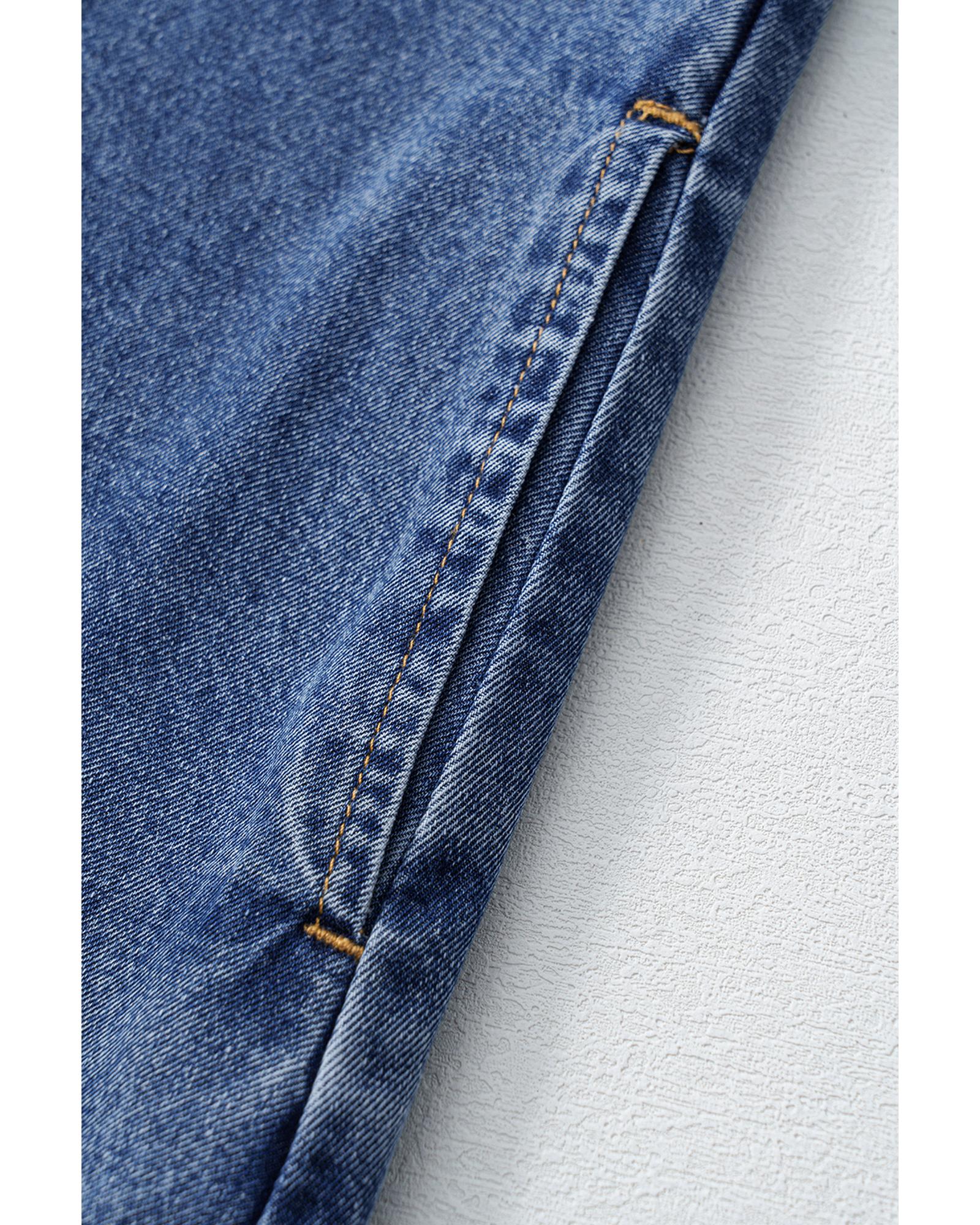 Blue Short Sleeve Collared Patched Pocket Denim Mini Dress - L 8