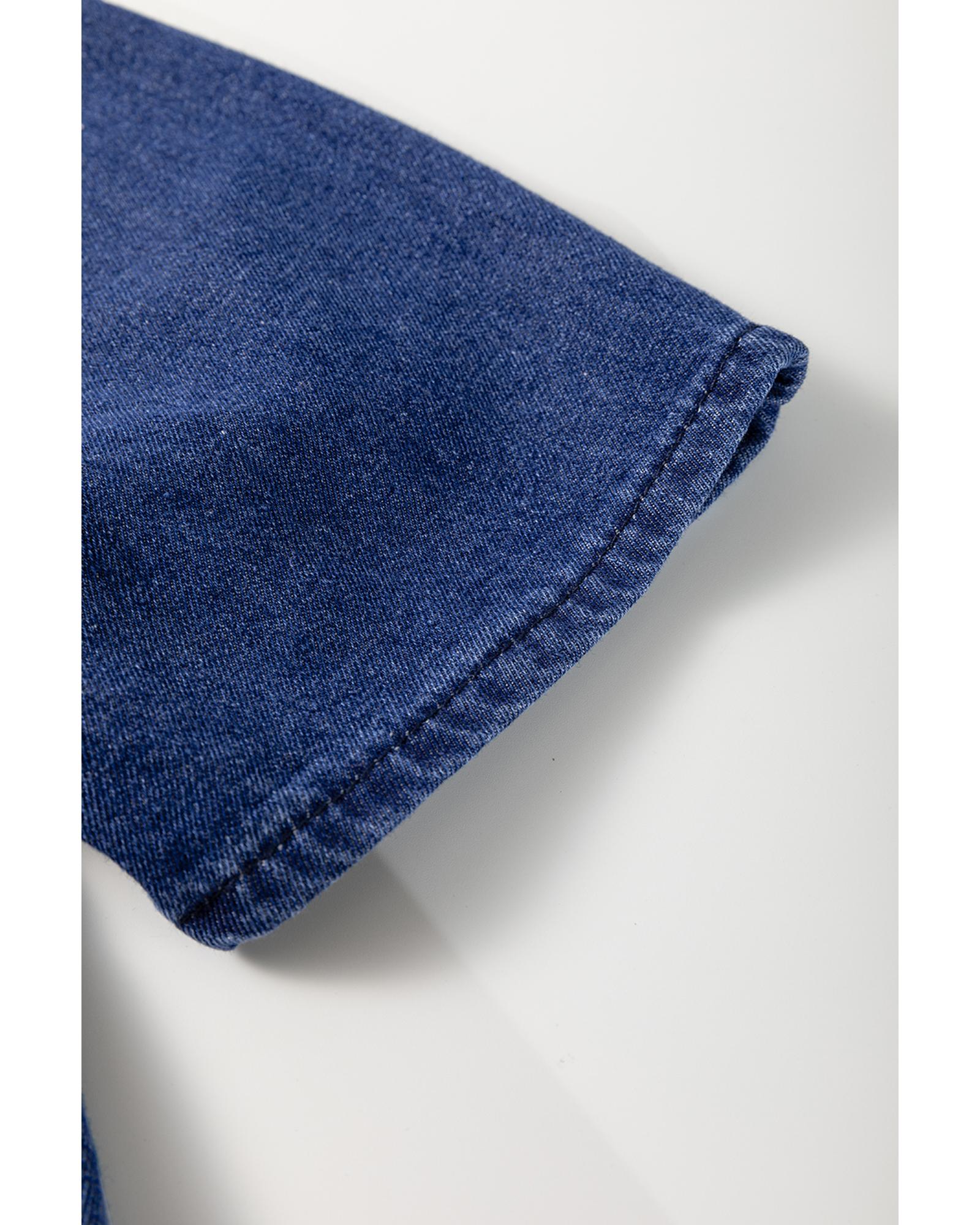 Blue Drawstring High Waist Puff Sleeve Denim Mini Dress - M 6