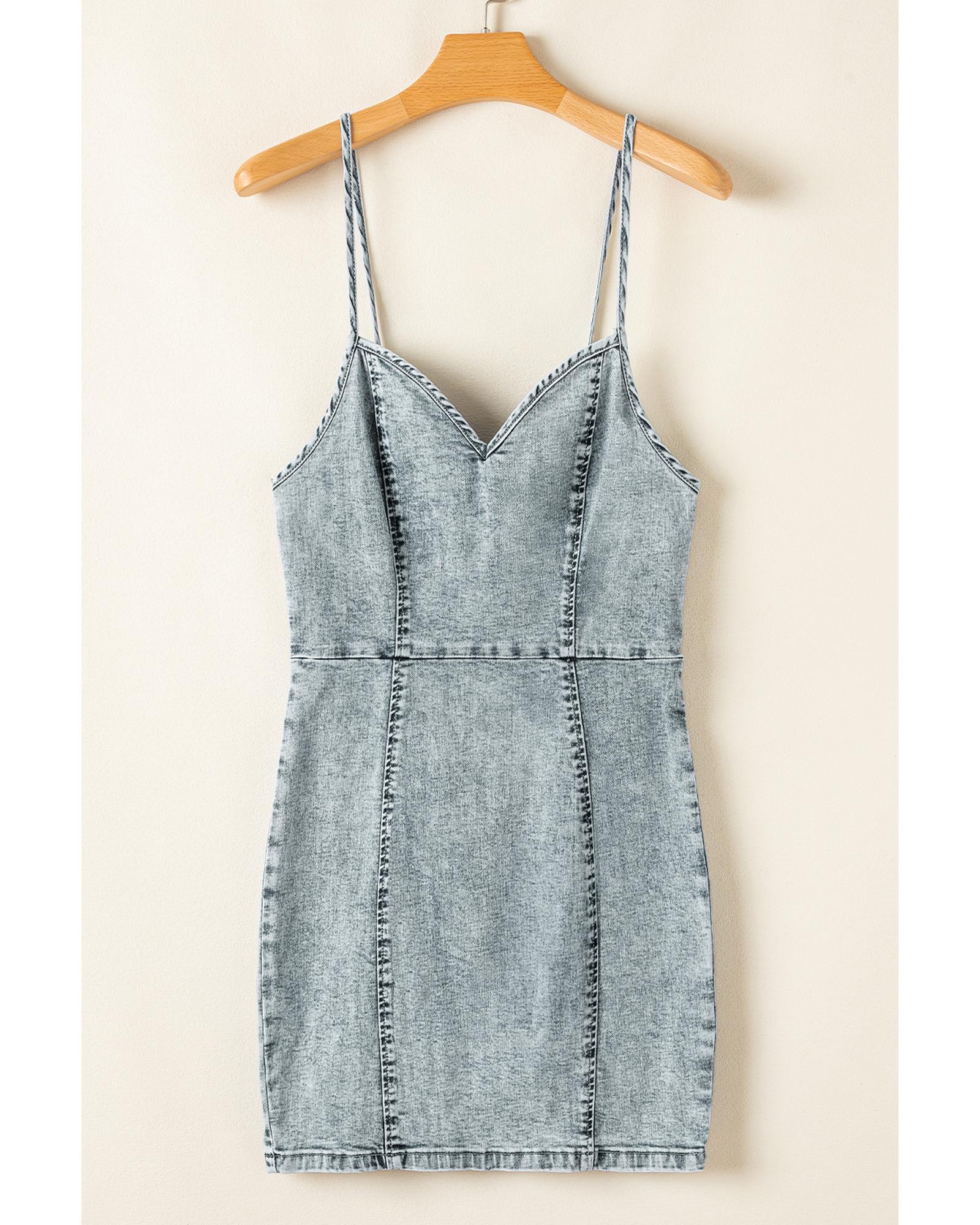 Beau Blue Sleeveless V Neck Back Zipped Denim Dress - L 6