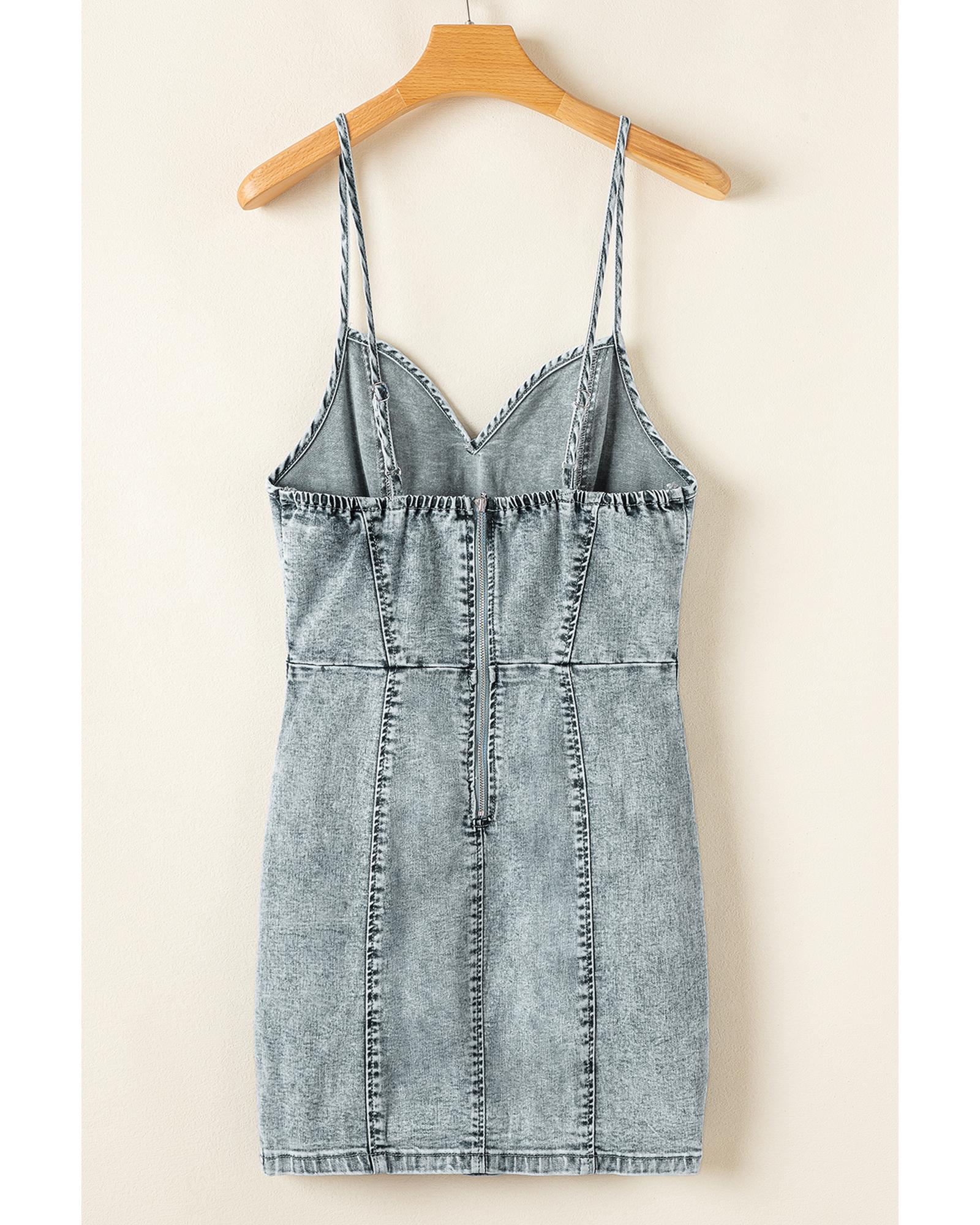 Beau Blue Sleeveless V Neck Back Zipped Denim Dress - L 7