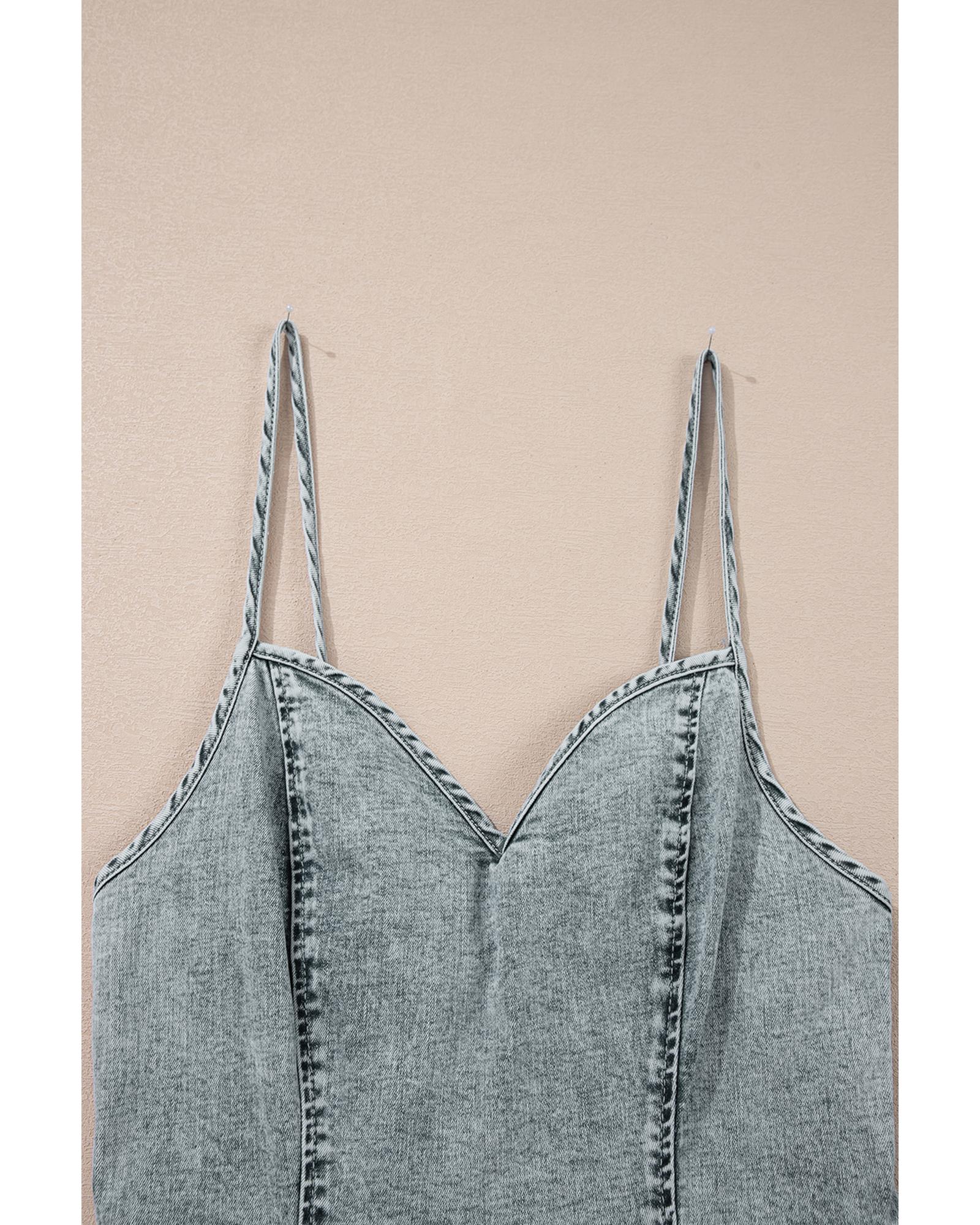 Beau Blue Sleeveless V Neck Back Zipped Denim Dress - L 8