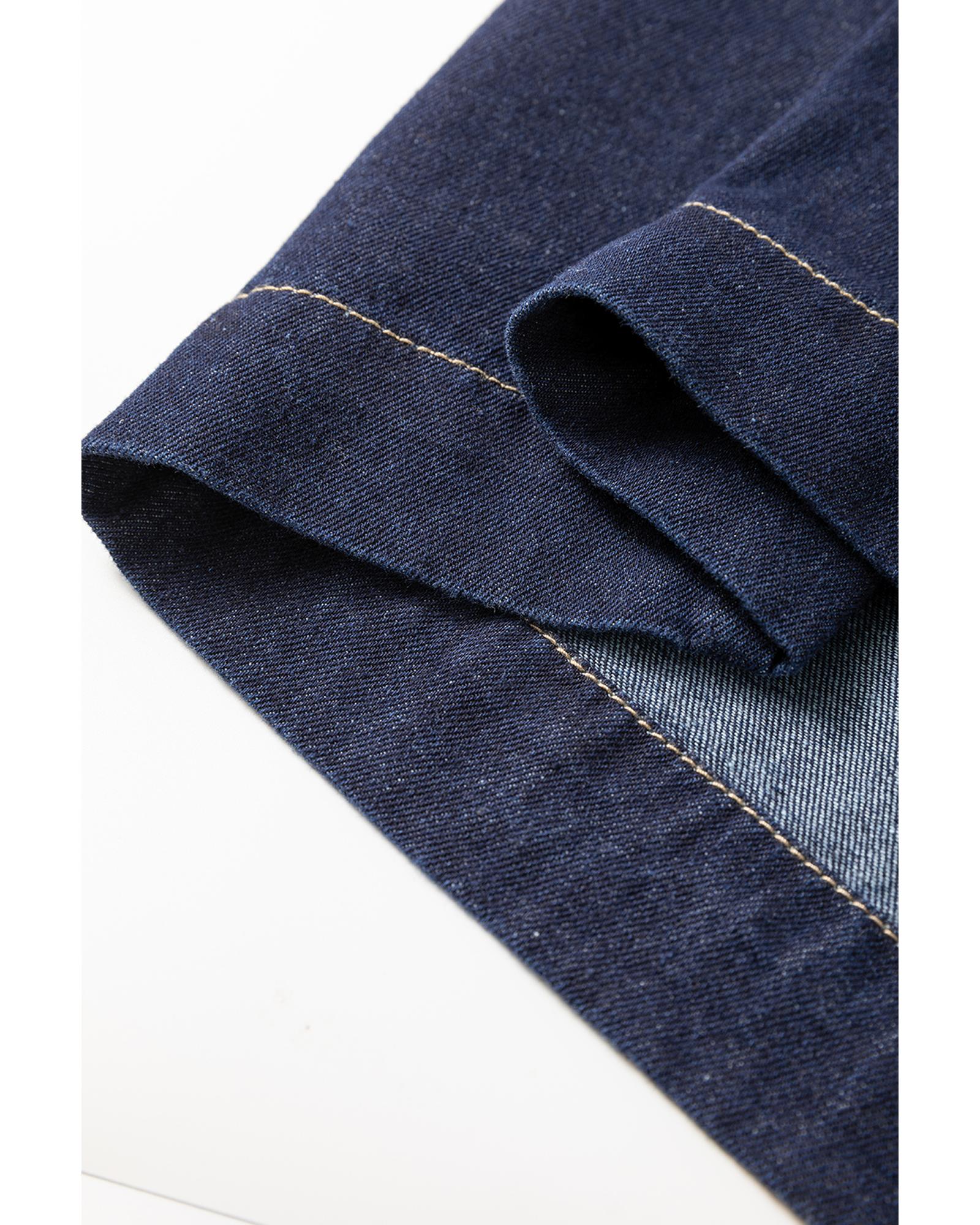 Dirty blue Zipped up Bodice Collared Short Puff Sleeve Denim Dress - M 3