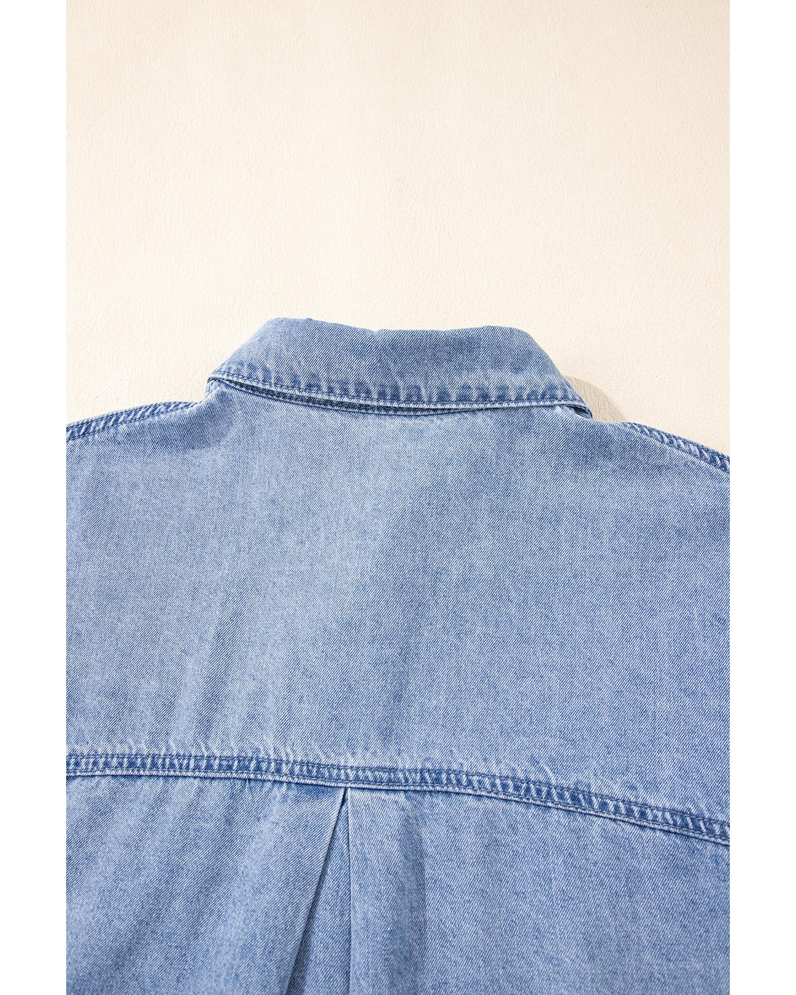 Dusk Blue Short Sleeve Pocketed Button up Denim Tunic Dress - M 6