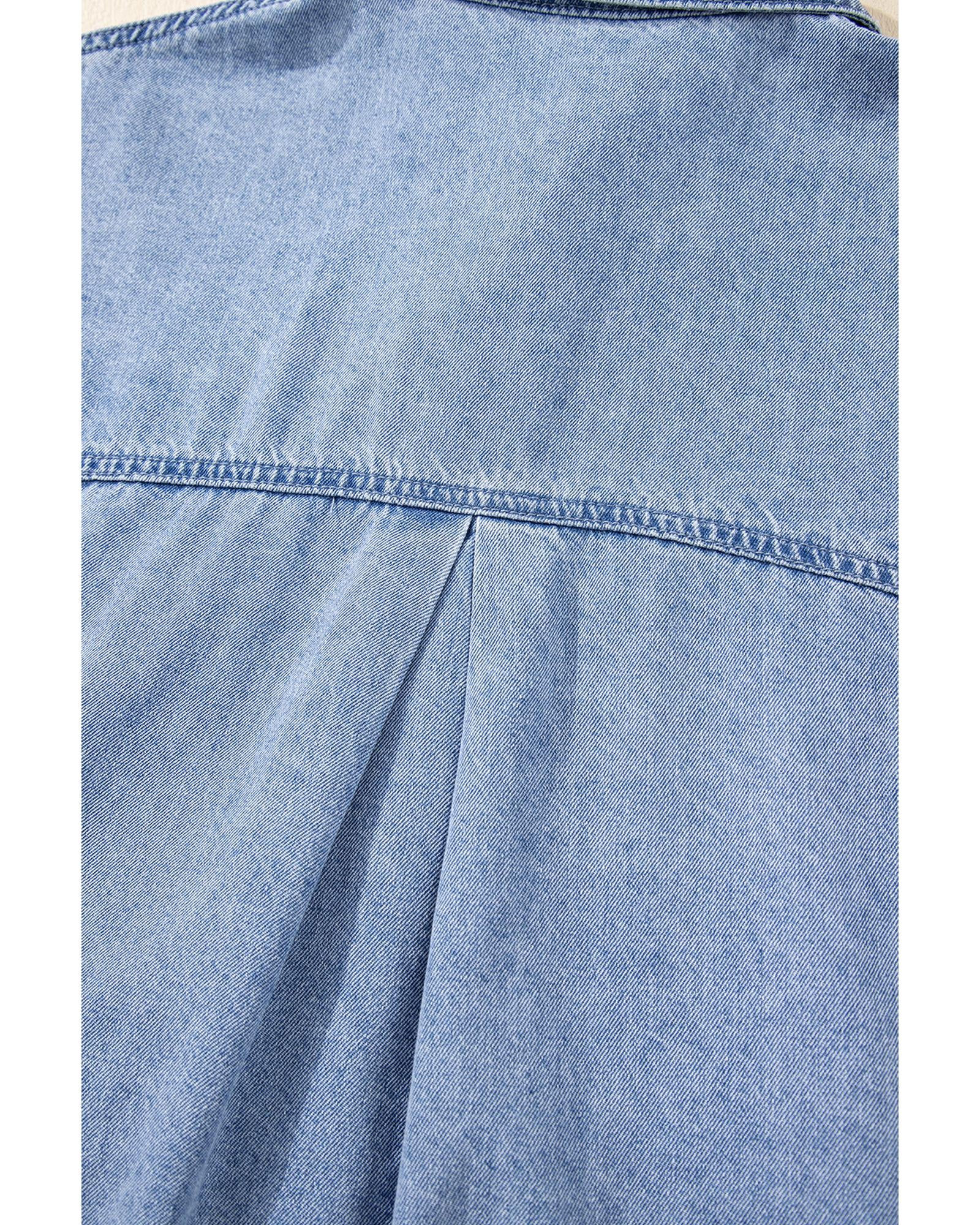 Dusk Blue Short Sleeve Pocketed Button up Denim Tunic Dress - XL 8