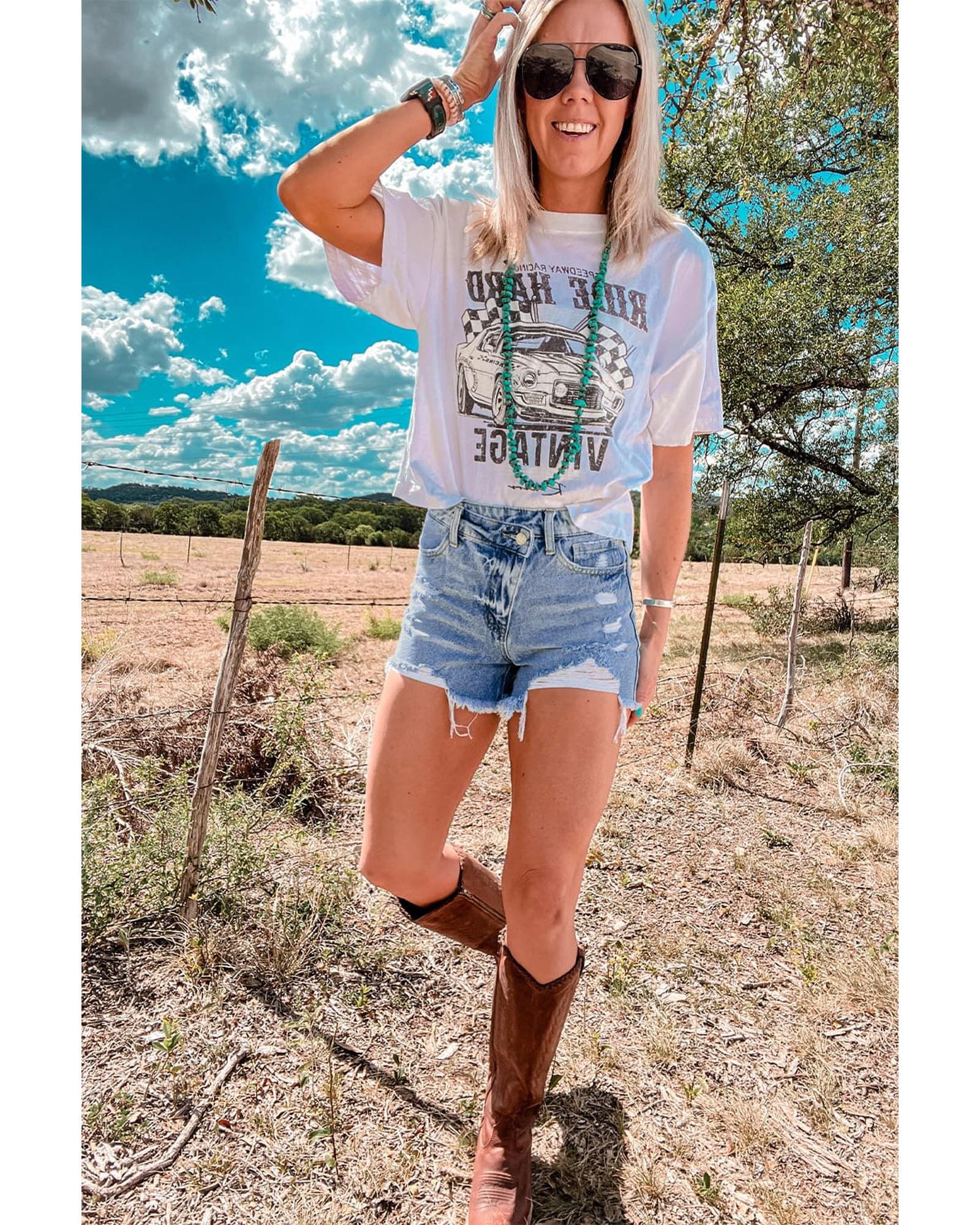 Sky Blue High Rise Crossover Waist Denim Shorts - 10 US 4