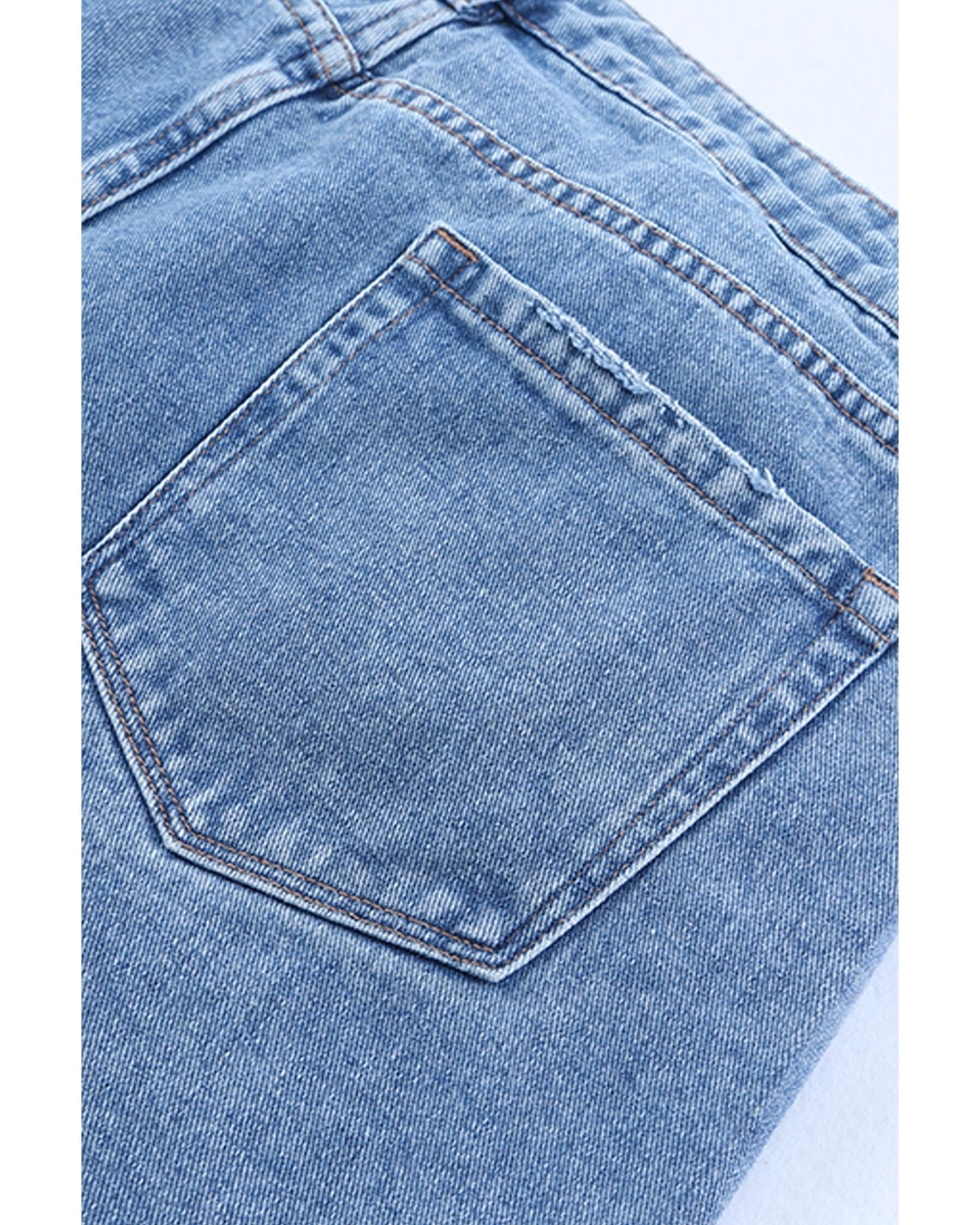 Sky Blue High Rise Crossover Waist Denim Shorts - 14 US 7