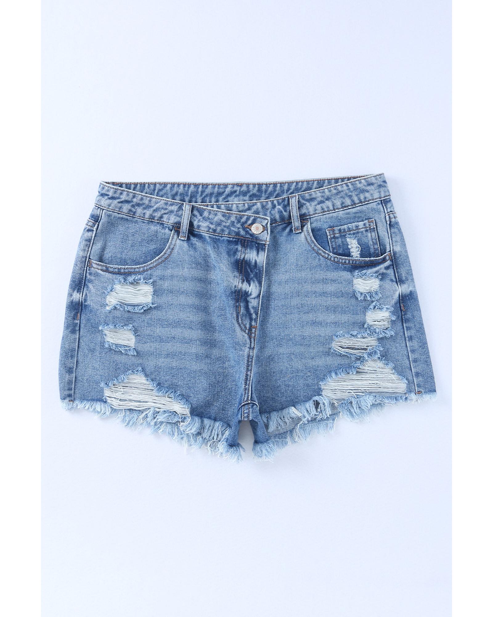 Sky Blue High Rise Crossover Waist Denim Shorts - 8 US