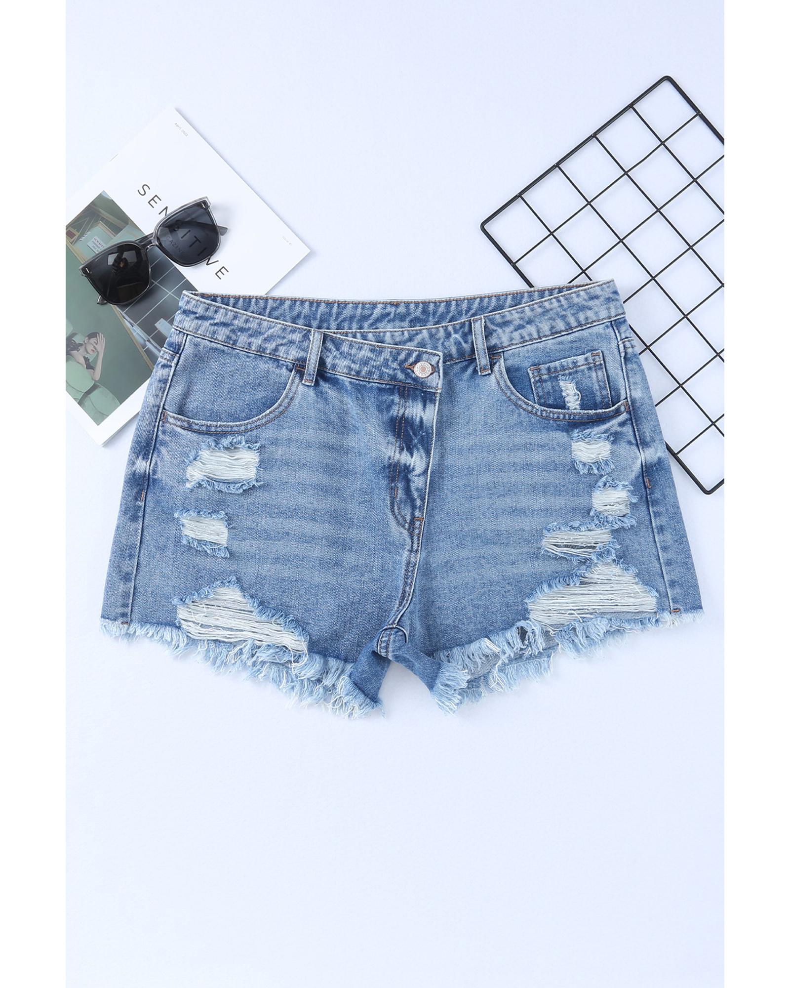 Sky Blue High Rise Crossover Waist Denim Shorts - 8 US 6