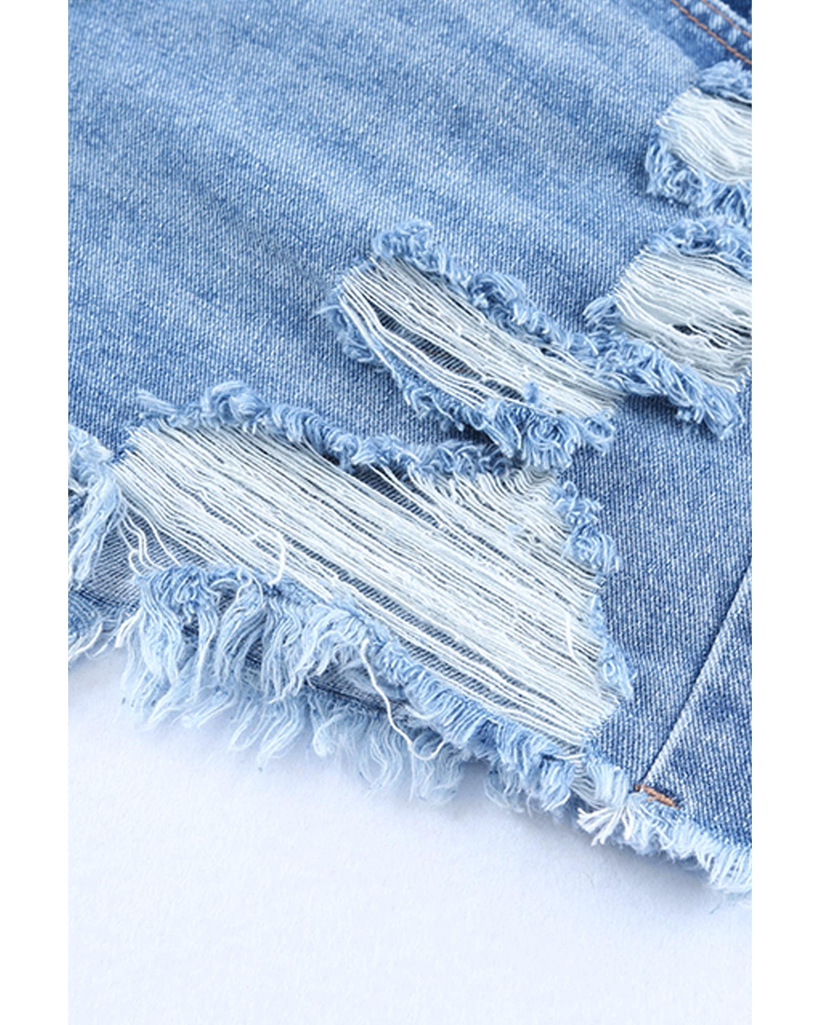 Sky Blue High Rise Crossover Waist Denim Shorts - 8 US 8