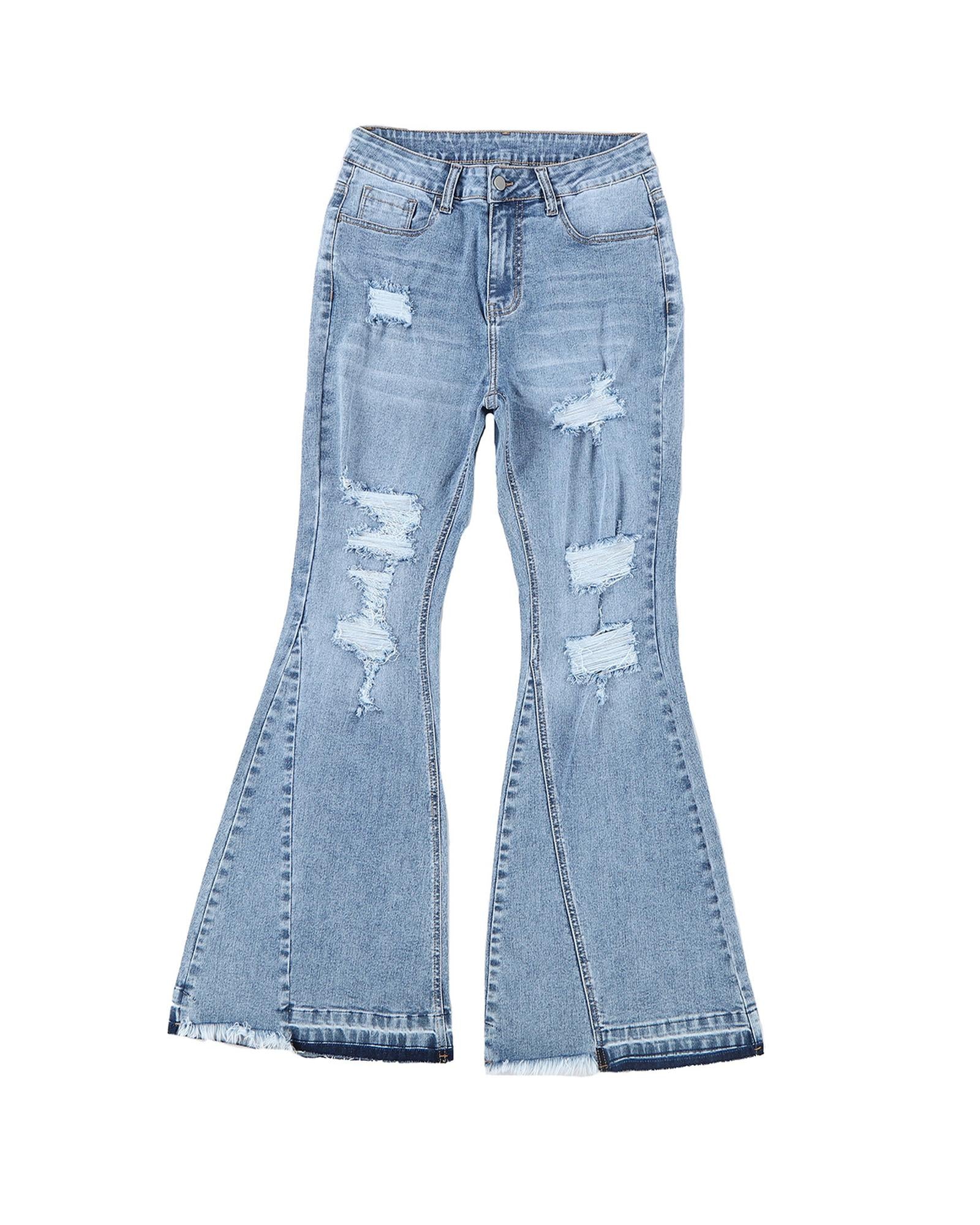 Azura Exchange Light Wash Distressed Flare Jeans - 14 US 5