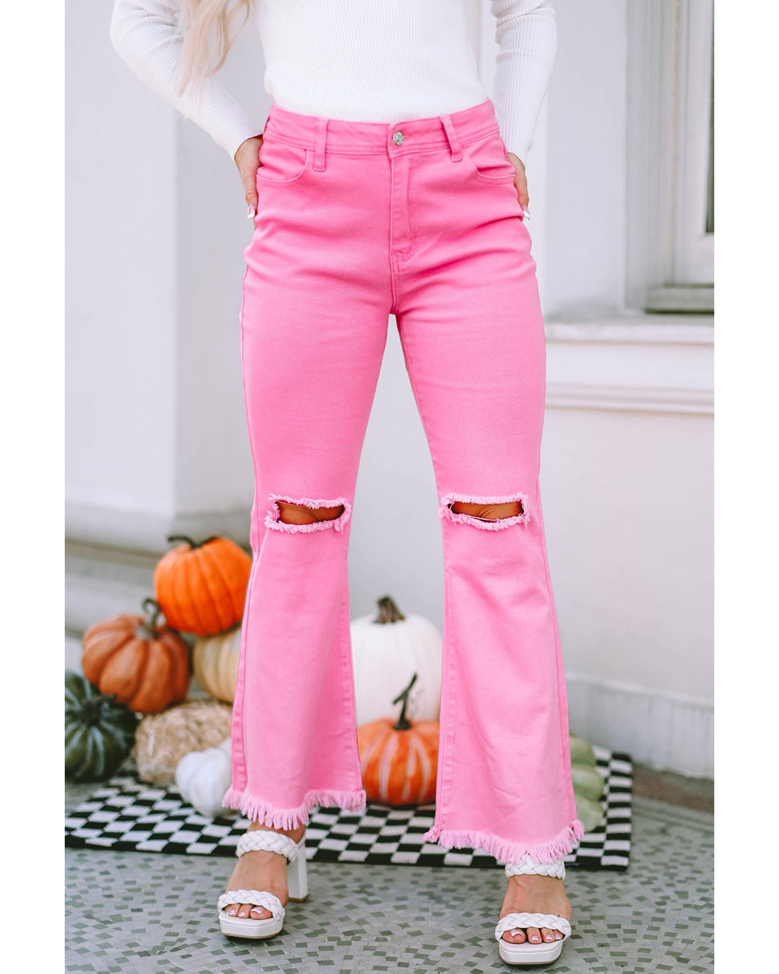 Azura Exchange Vintage Flare Leg Ripped Raw Hem Jeans - 16 US 5