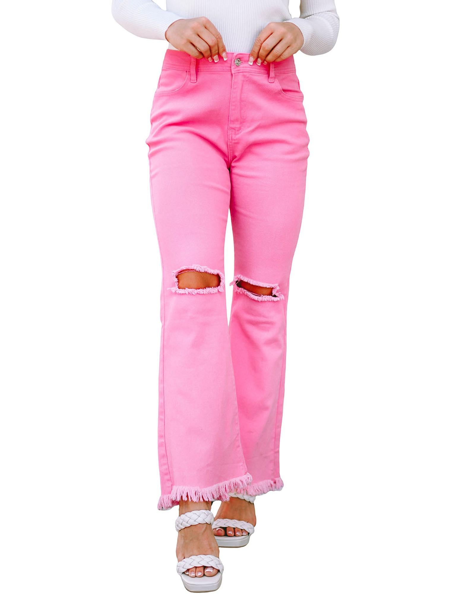 Azura Exchange Vintage Flare Leg Ripped Raw Hem Jeans - 16 US 7
