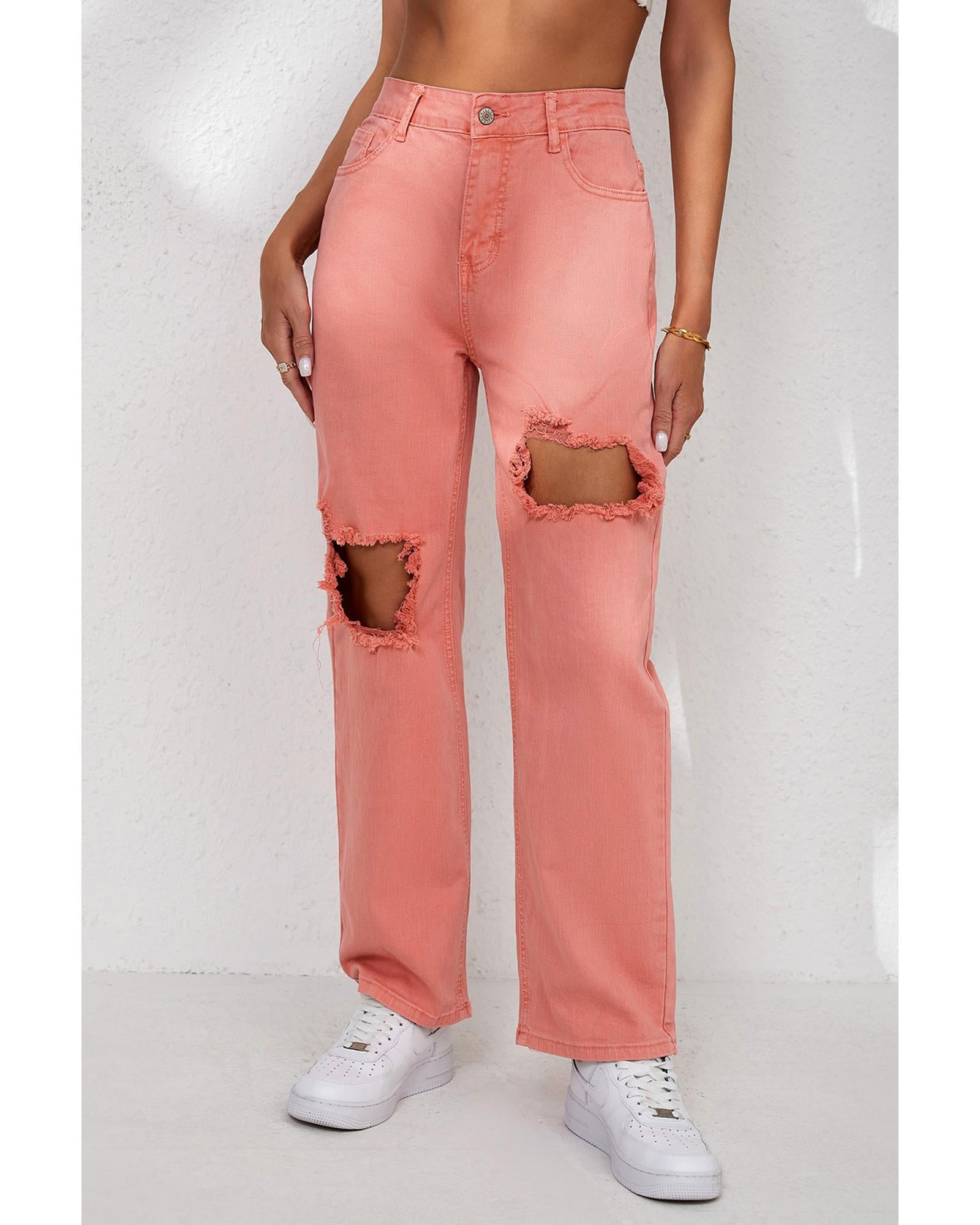 Azura Exchange Ripped Straight Leg Pocket Jeans - 10 US