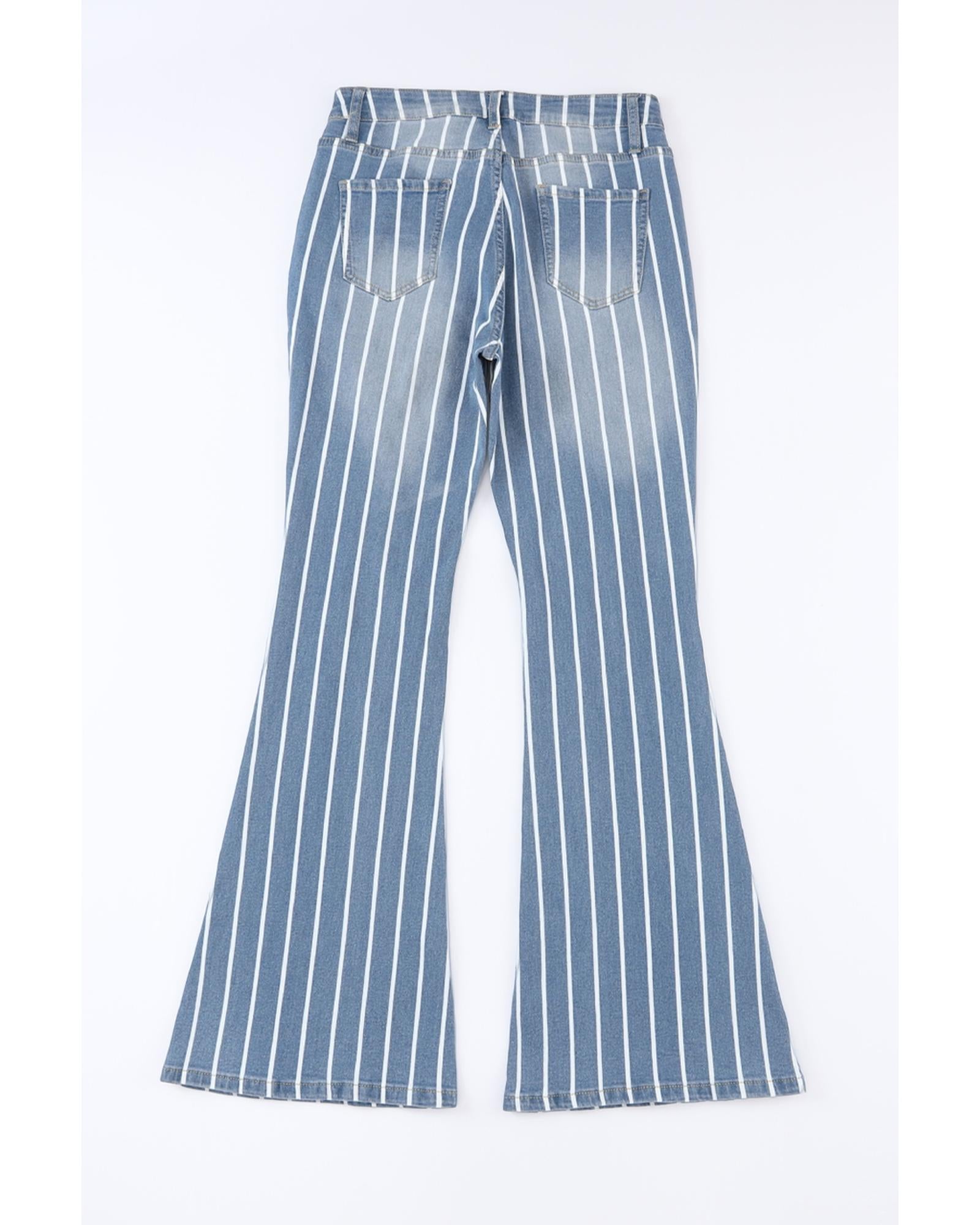 Azura Exchange Vertical Striped Ripped Flare Jeans - 6 US