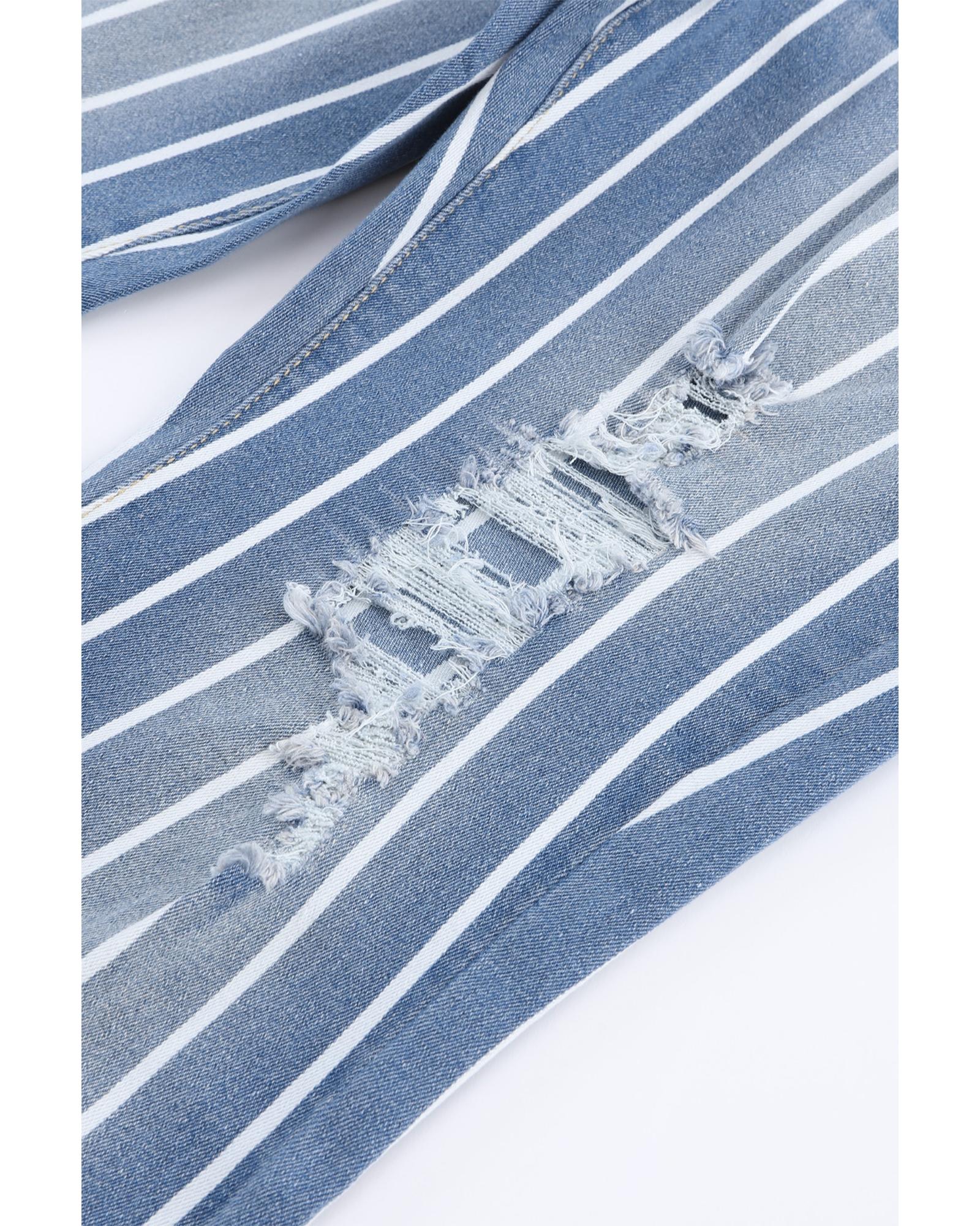 Azura Exchange Vertical Striped Ripped Flare Jeans - 6 US 6