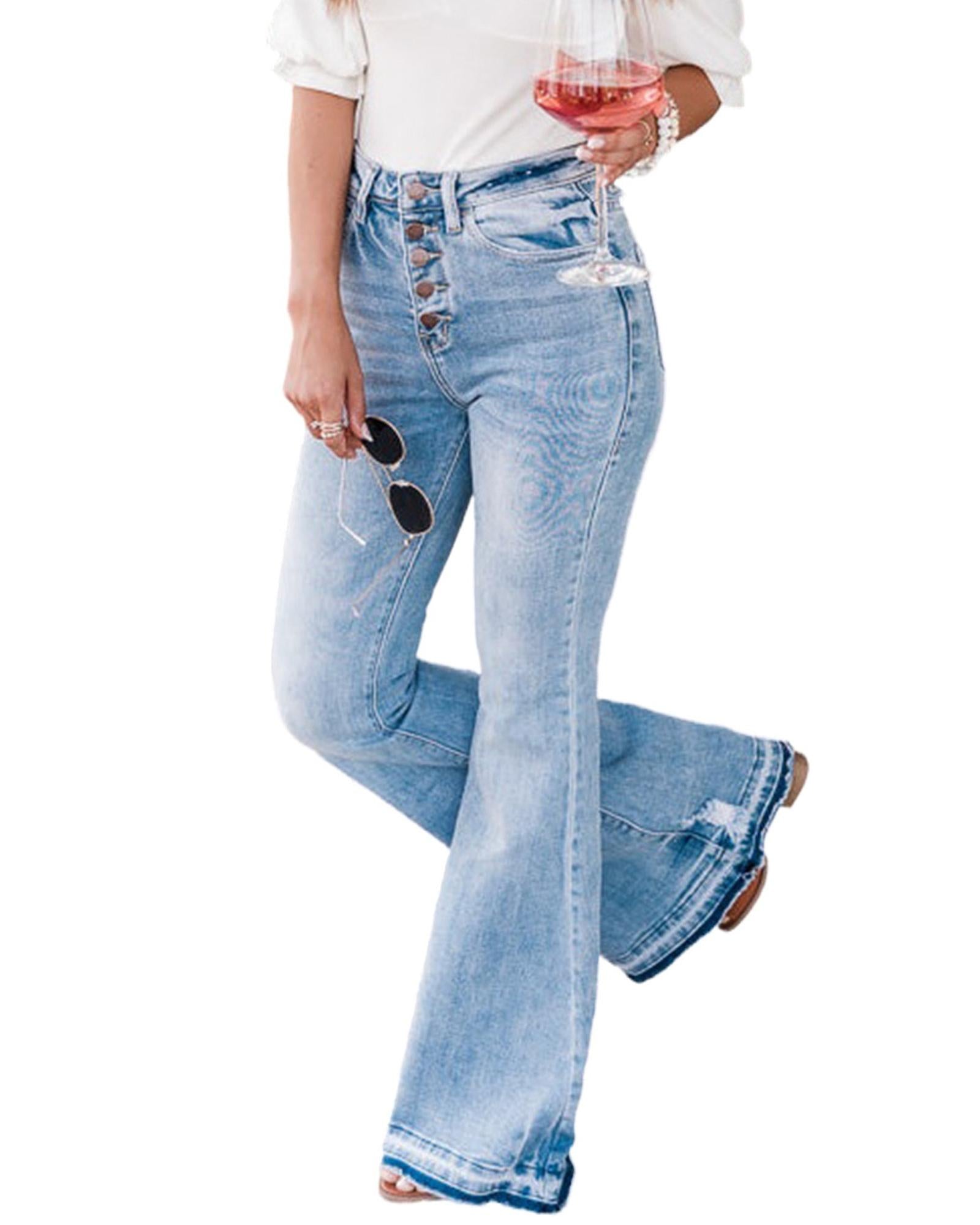 Azura Exchange Buttoned Distressed Flared Jeans - 12 US 4