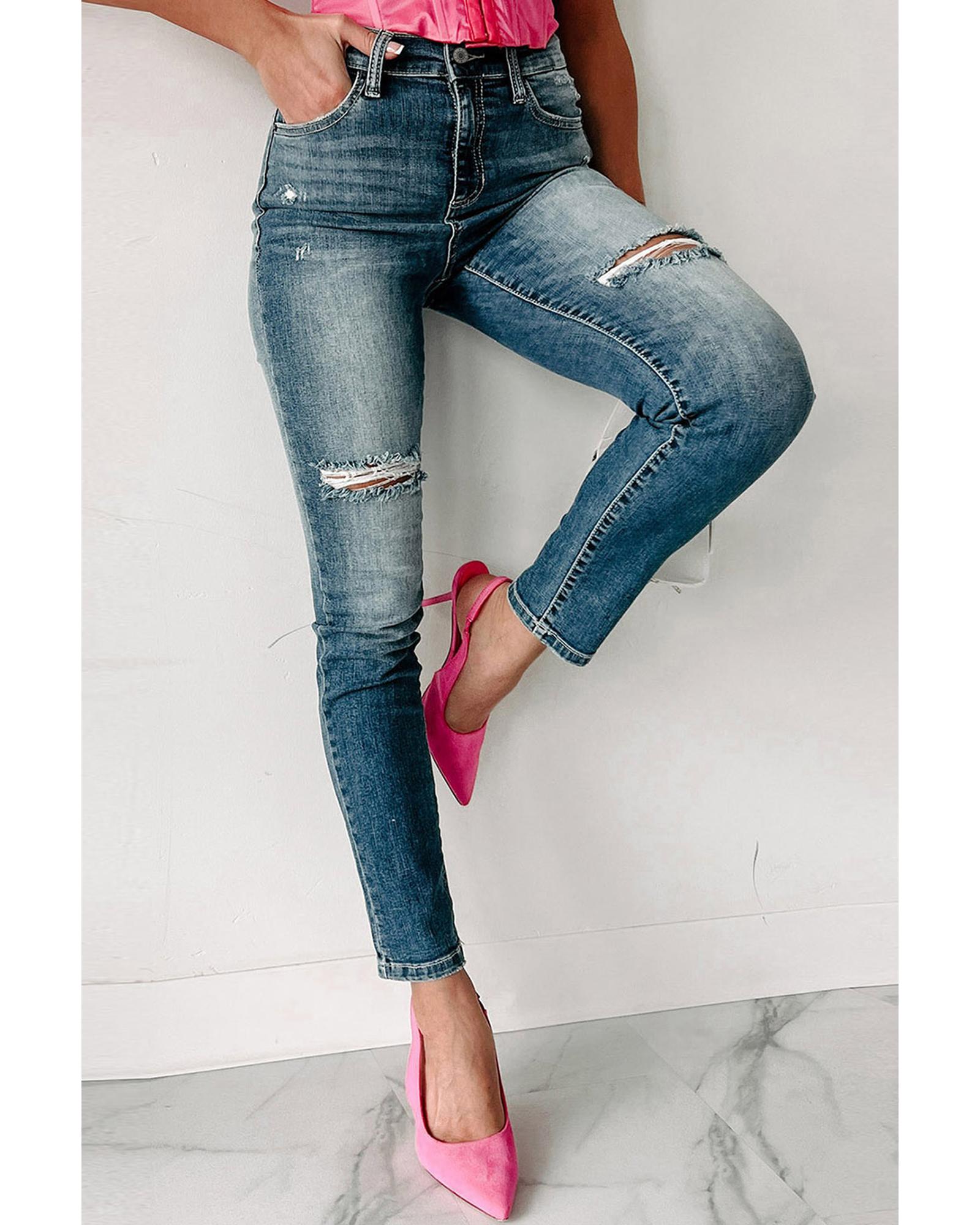 Blue Distressed Ripped Skinny Jeans - 6 US